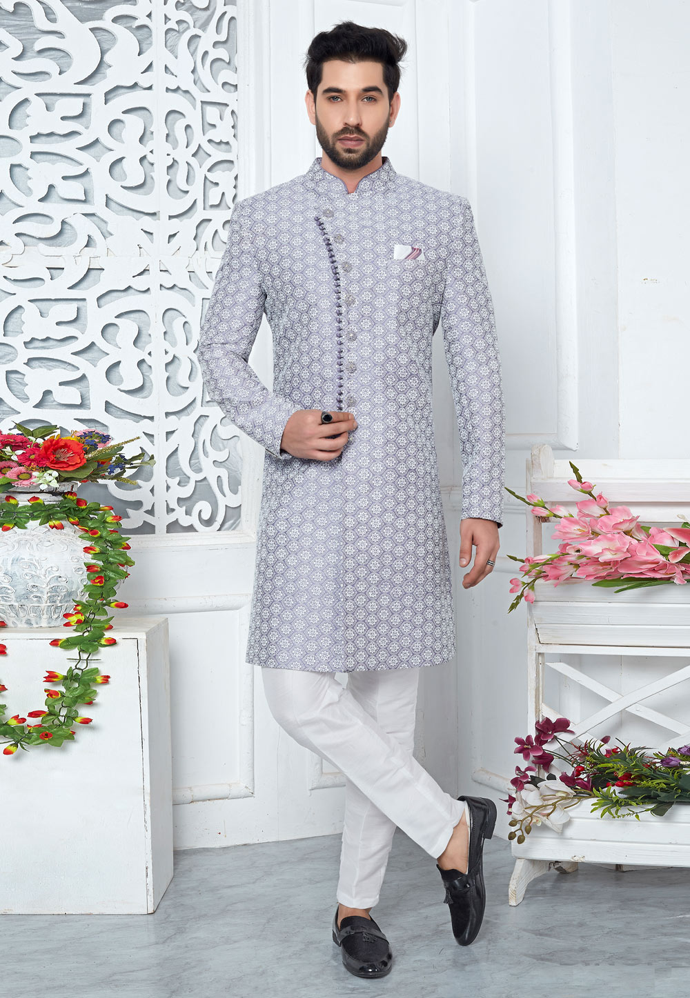 Light Purple Art Silk Indo Western Suit 280172