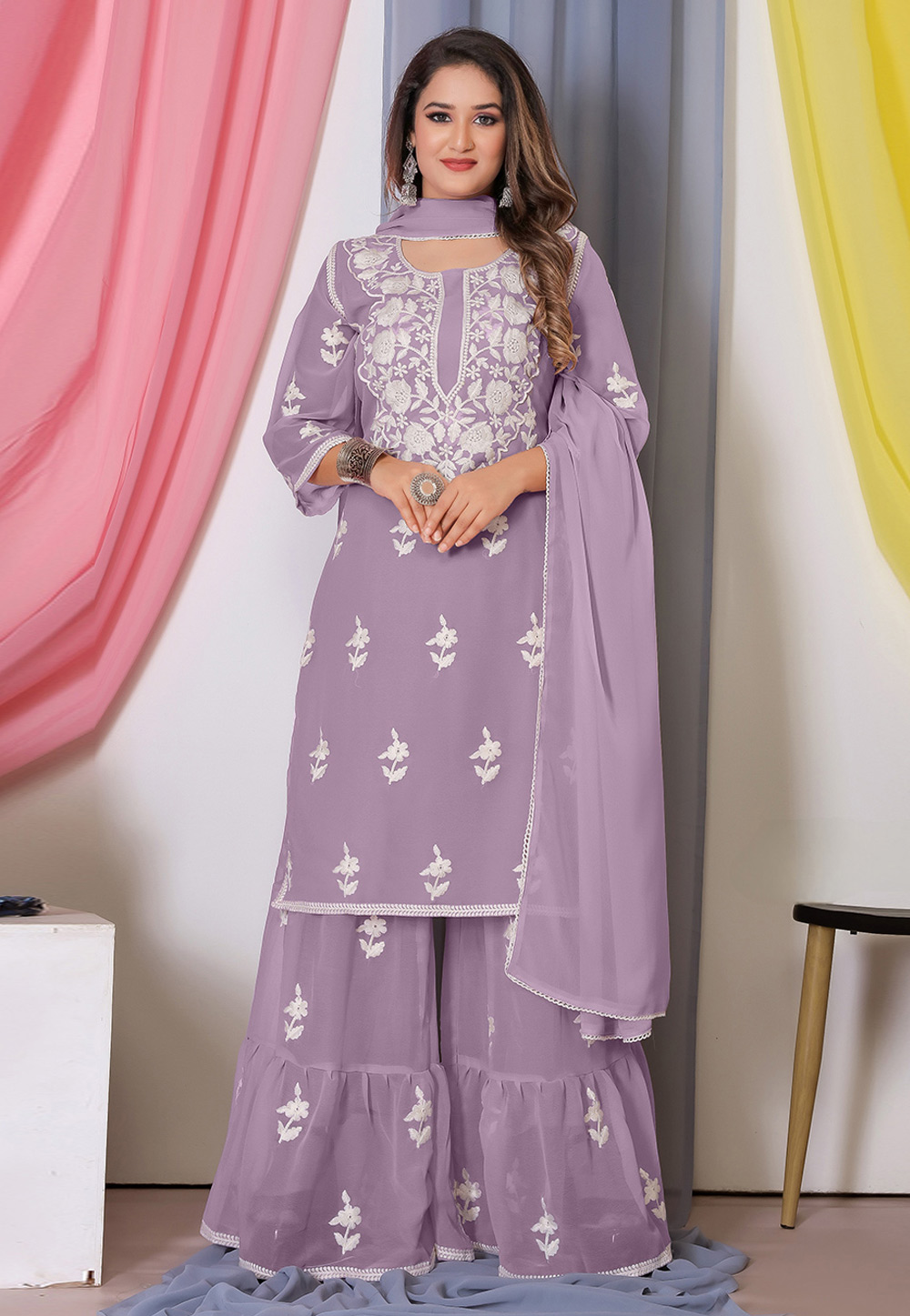 Light Purple Georgette Sharara Suit 282370