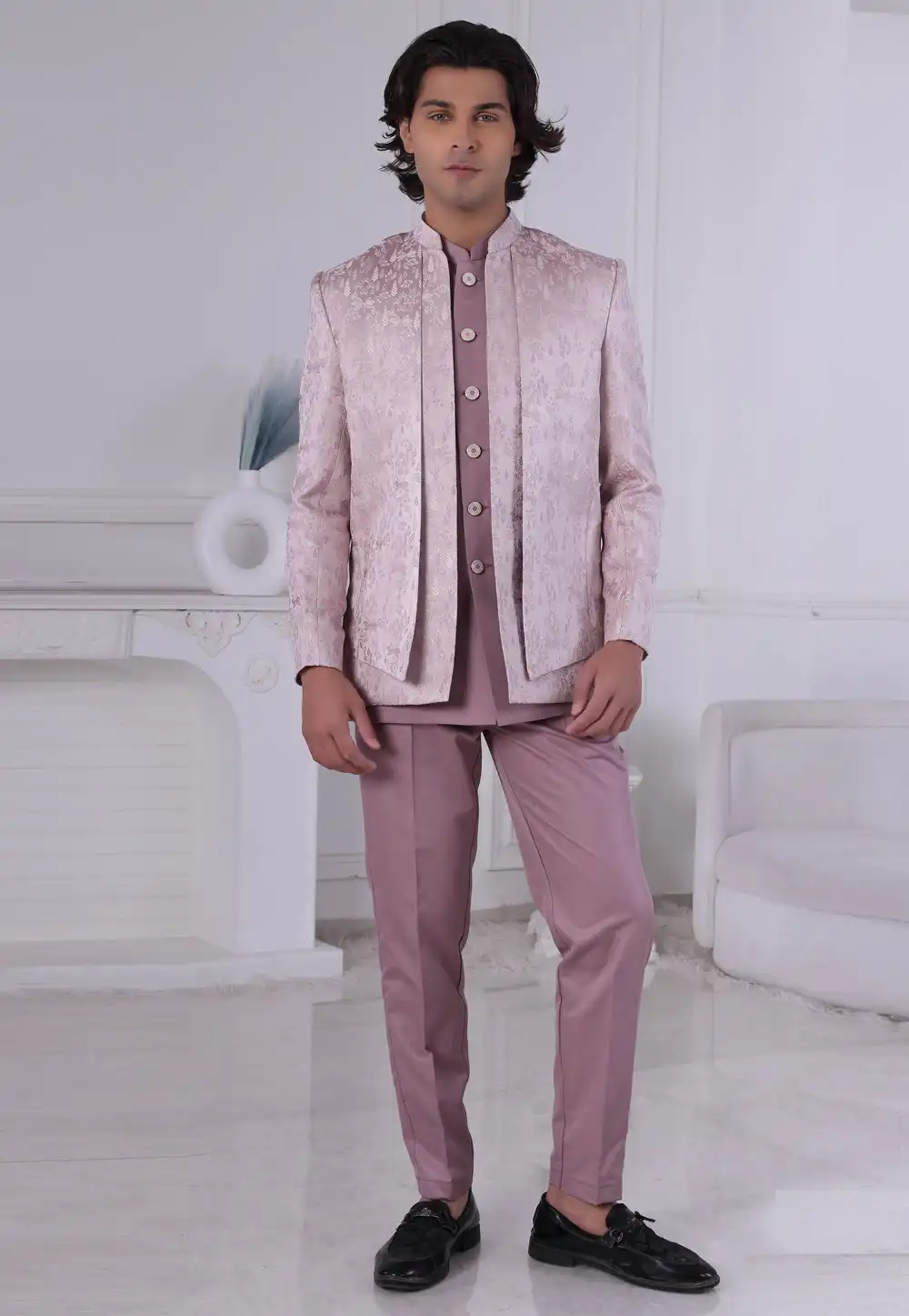 Light Purple Jacquard Jodhpuri Suit 315003