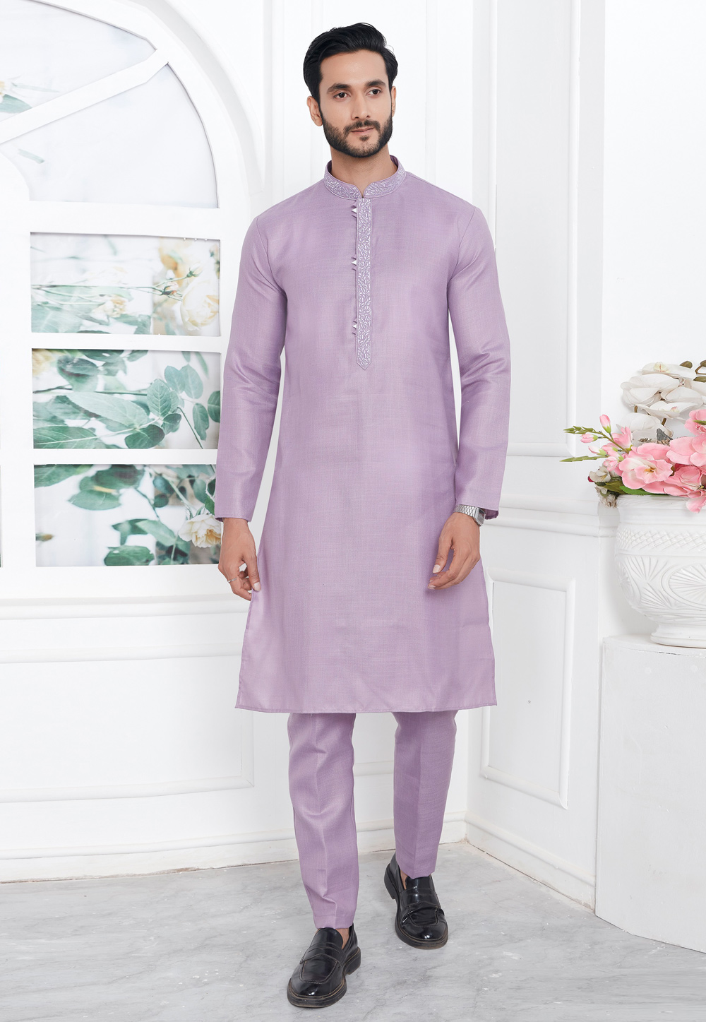 Light Purple Linen Kurta Pajama 283348