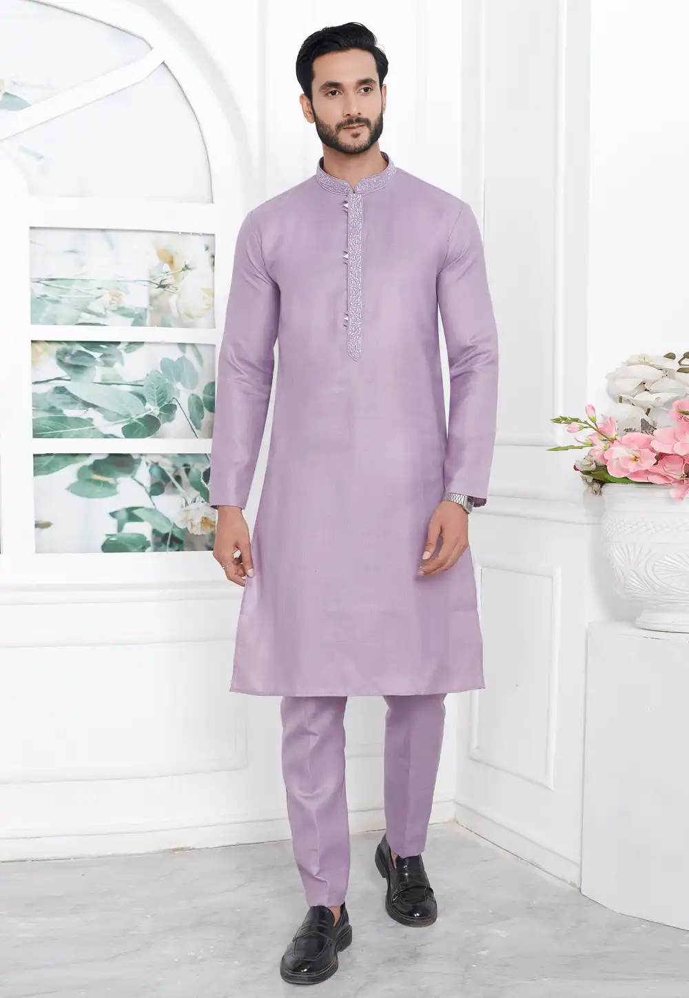 Light Purple Linen Kurta Pajama 283348
