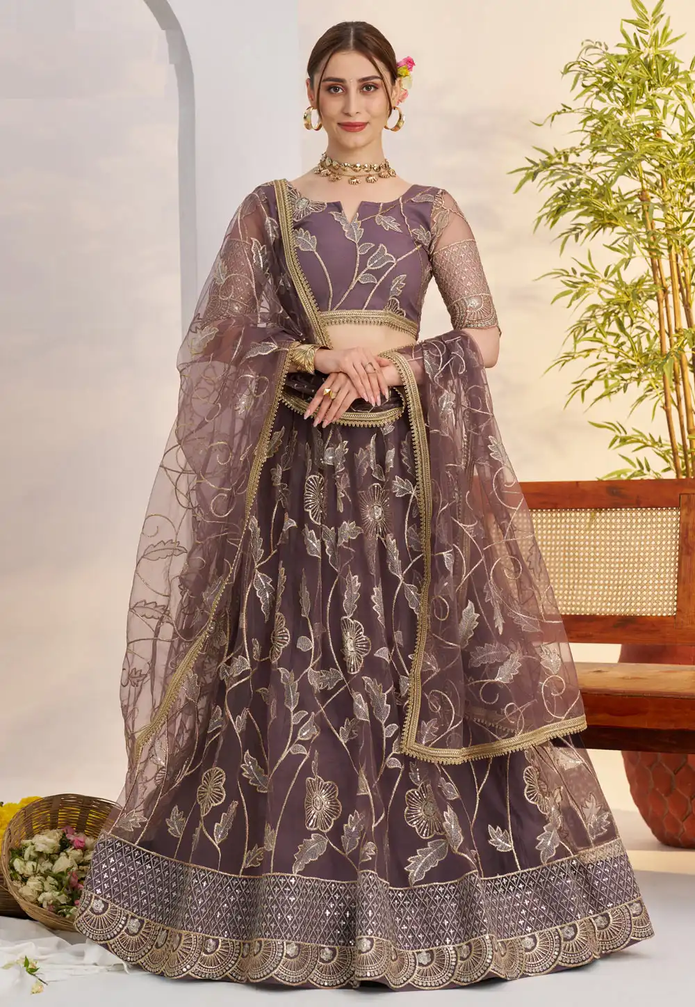 Light Purple Net Lehenga Choli 317326