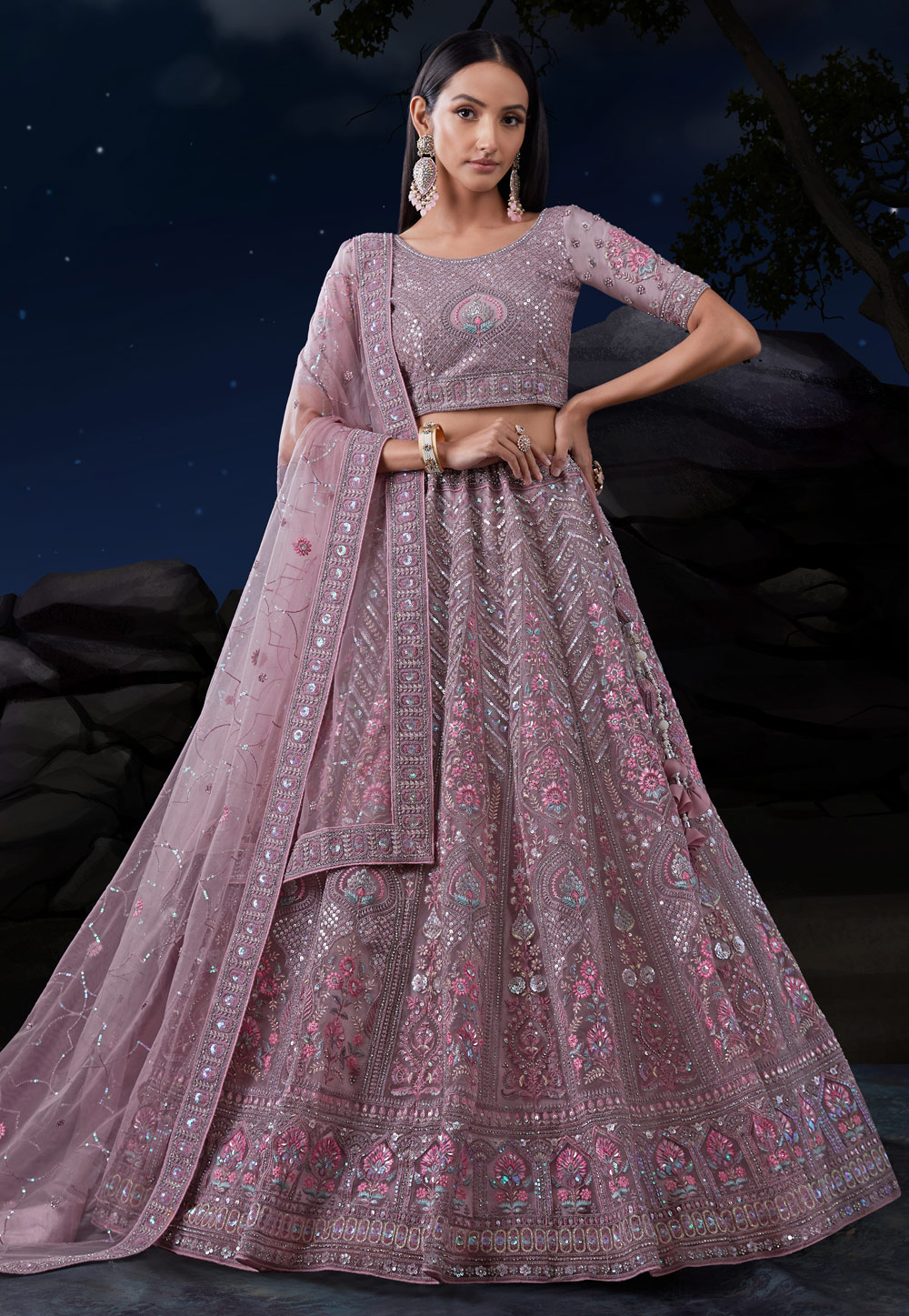 Light Purple Soft Net Circular Lehenga Choli 282906