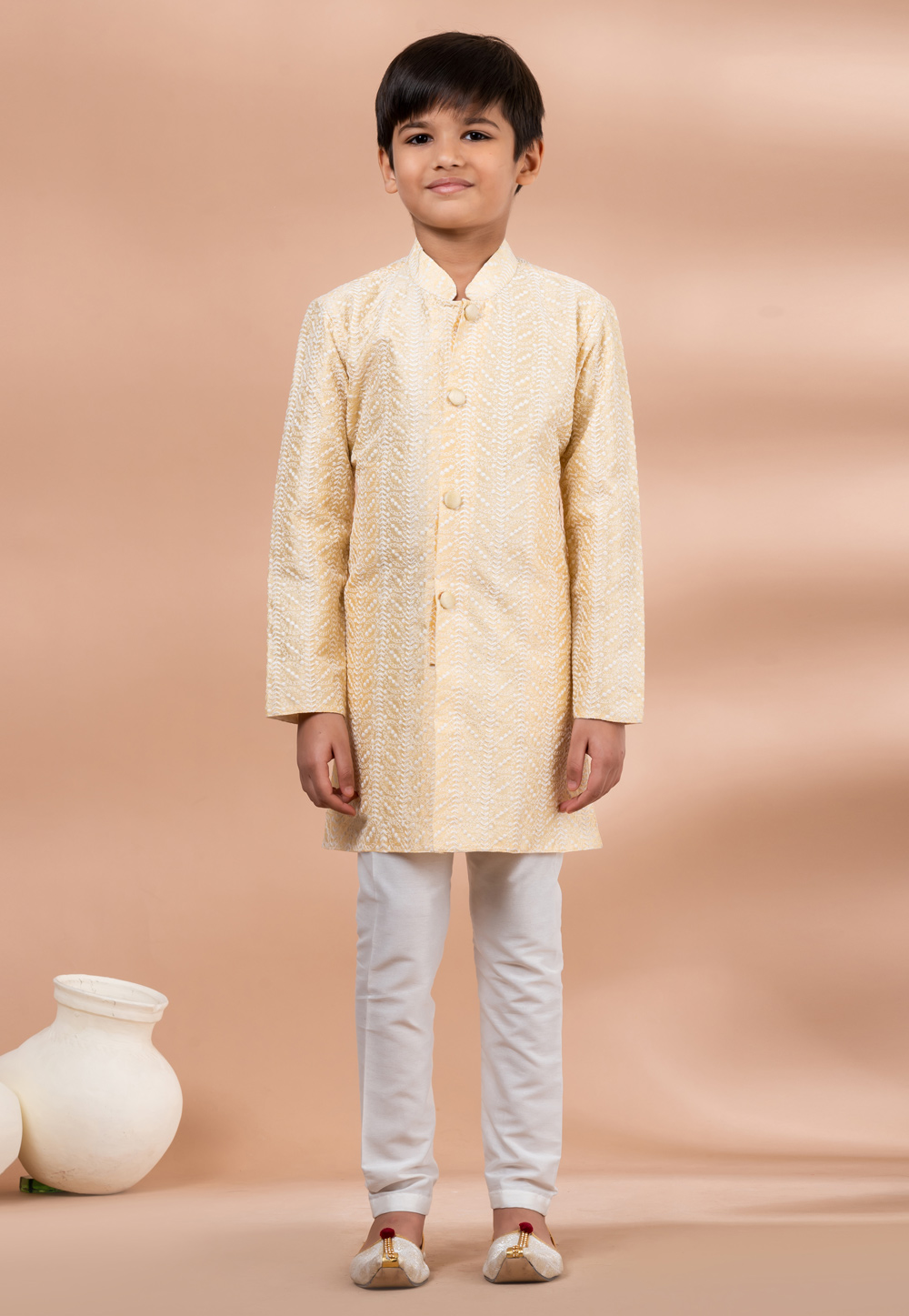 Light Yellow Cotton Kids Kurta Pajama 284144