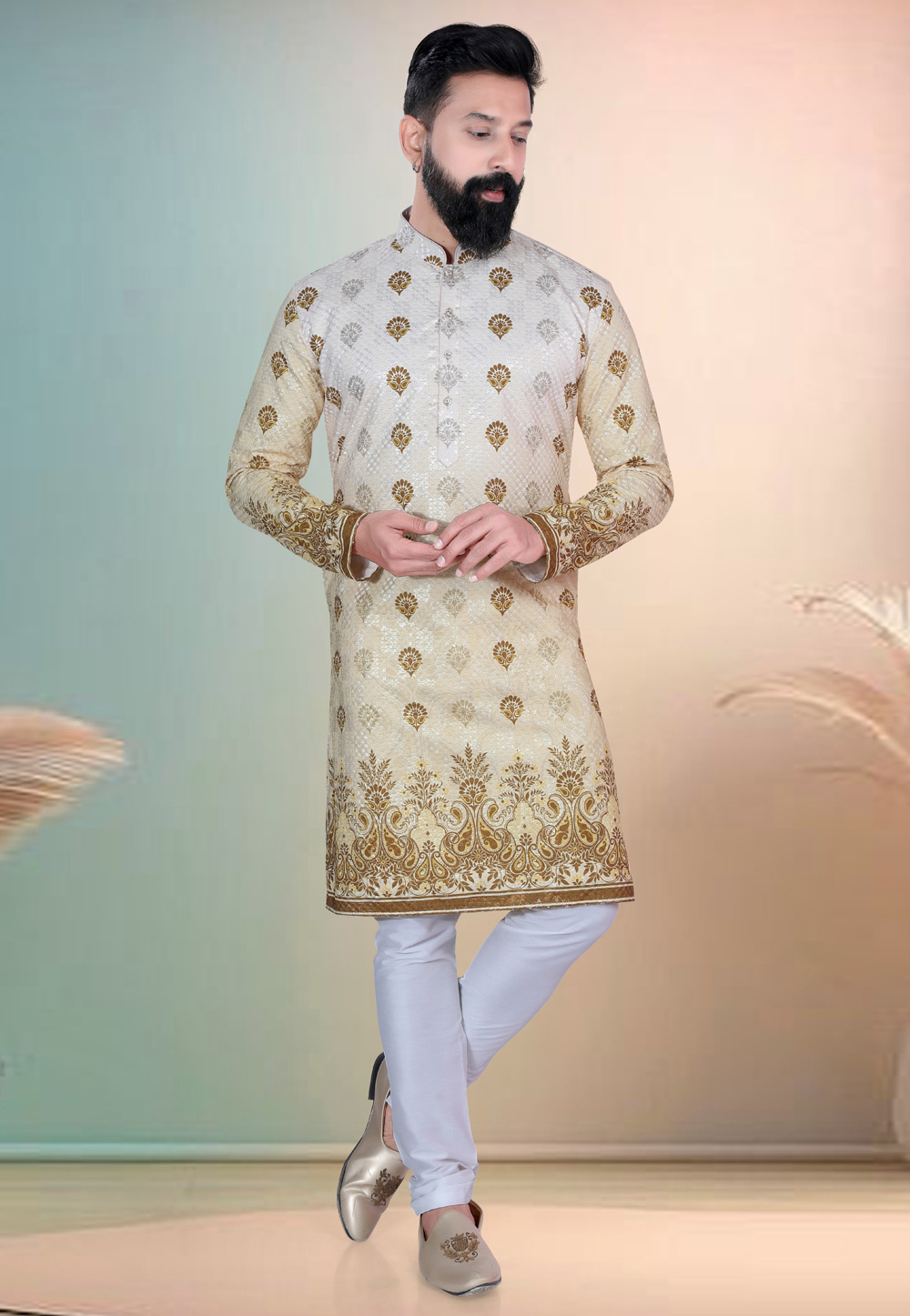 Light Yellow Cotton Kurta Pajama 318606