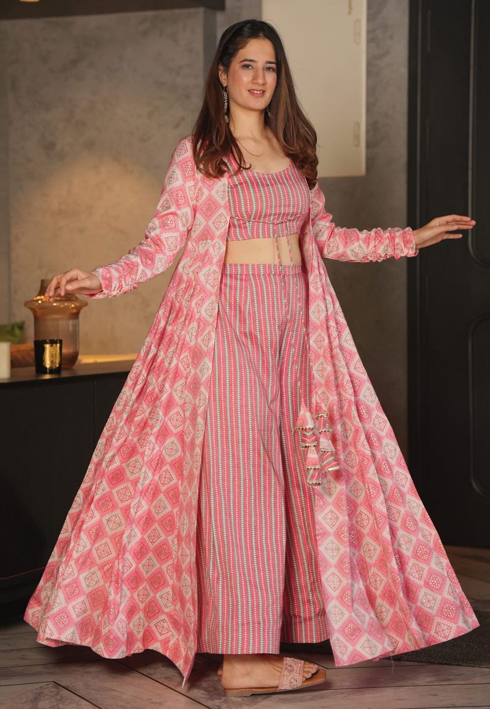 Pink Rayon Kurta Set With Jacket 268611