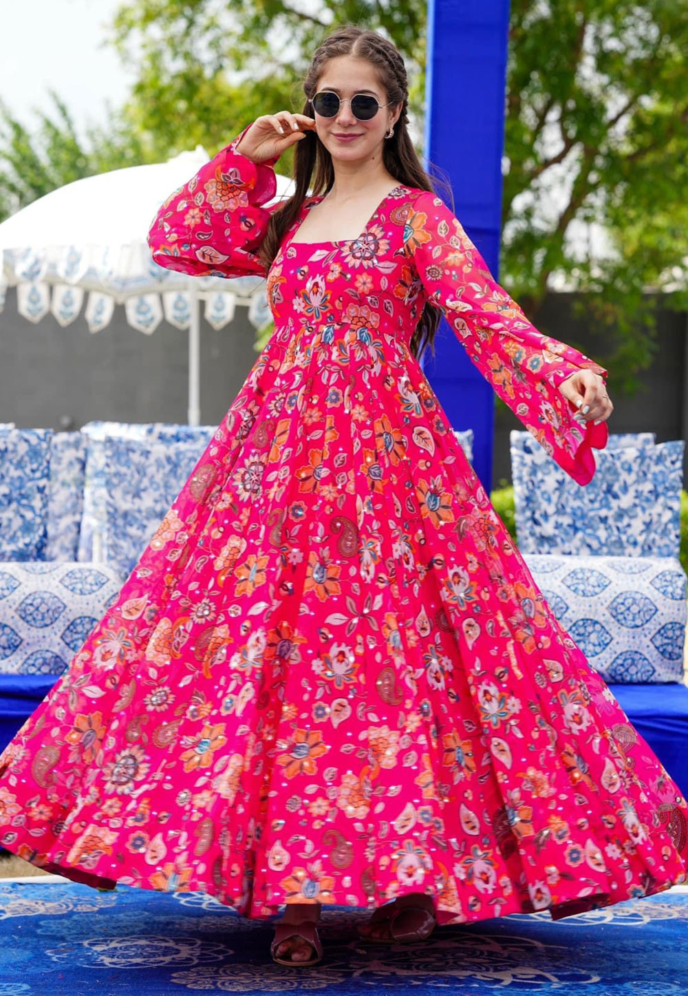 Pink Georgette Printed Gown 275998