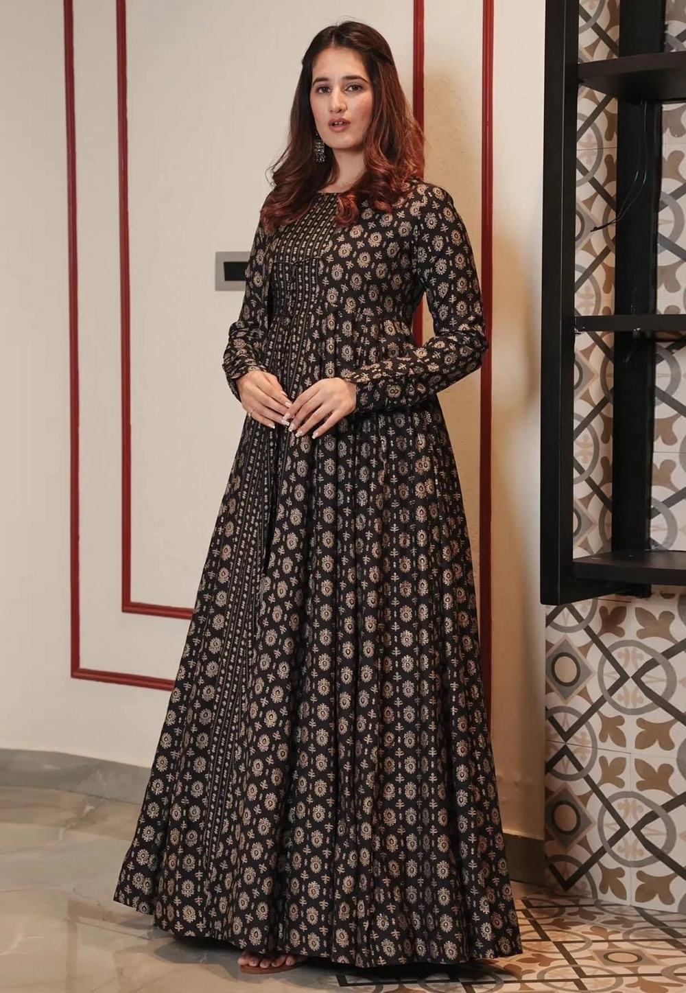 Black Muslin Gown With Jacket 277739