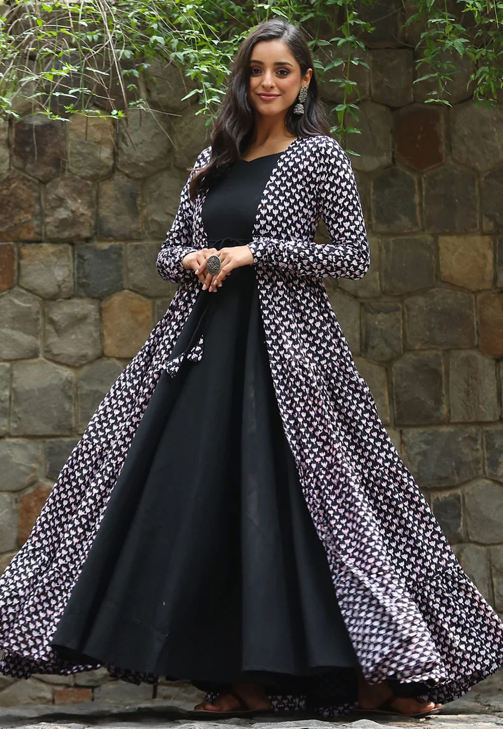 Black Faux Georgette Gown With Jacket 277741