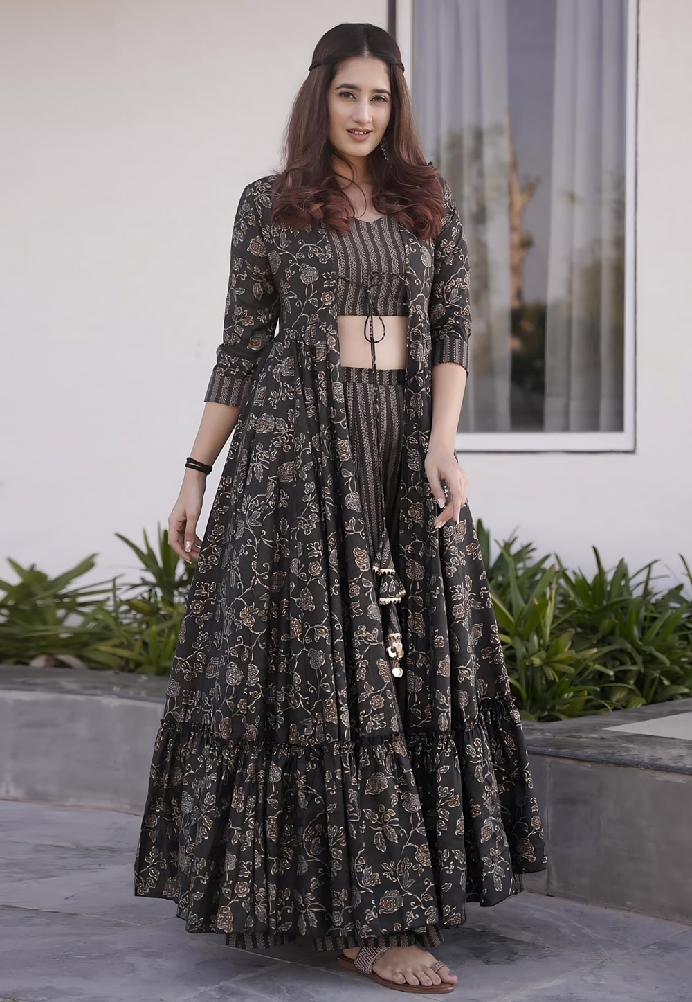 Black Muslin Kurta Set With Jacket 267548
