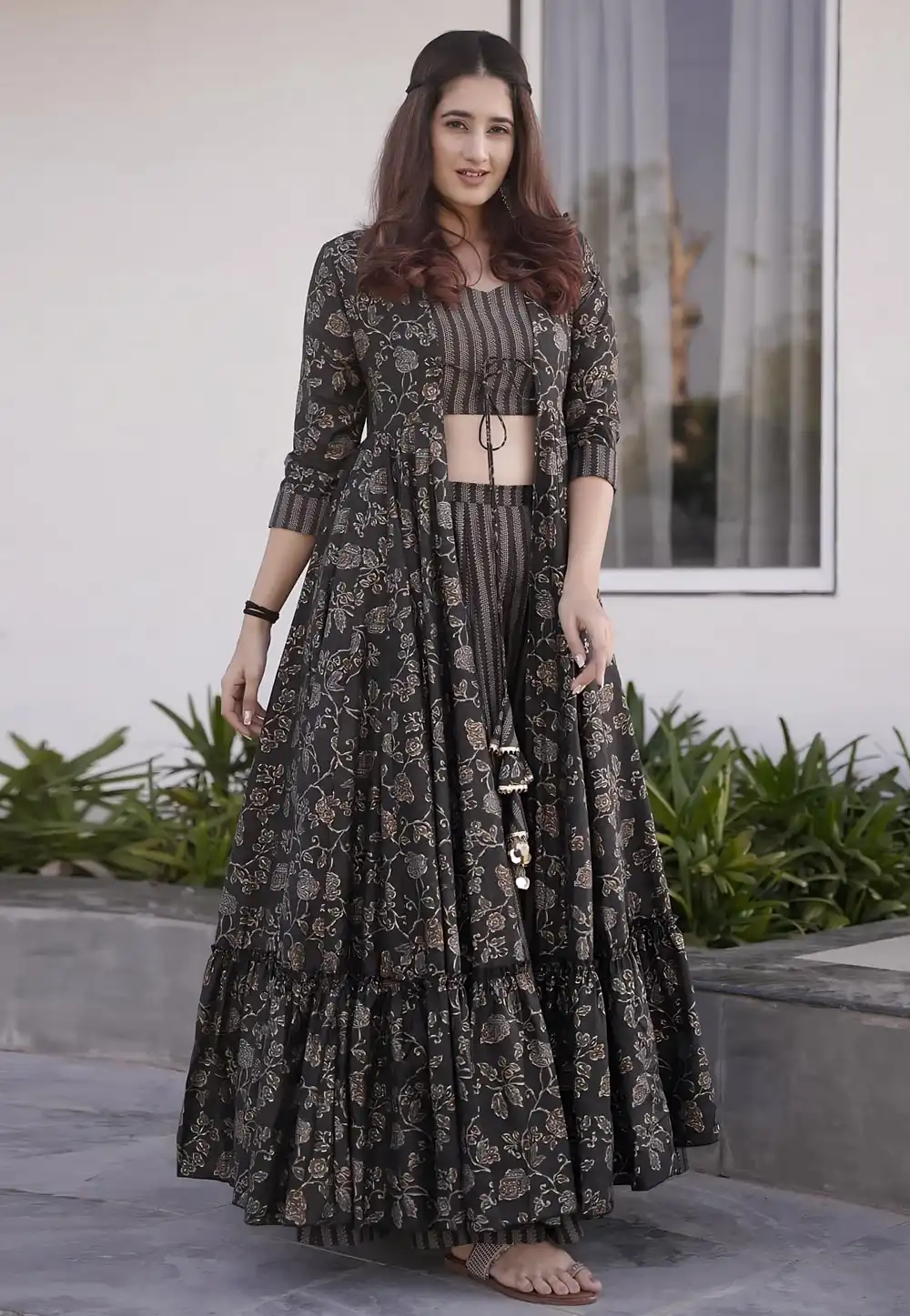 Black Muslin Kurta Set With Jacket 267548