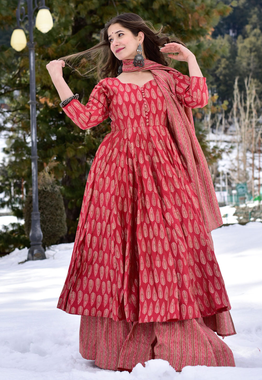 Red Muslin Readymade Palazzo Suit 274498