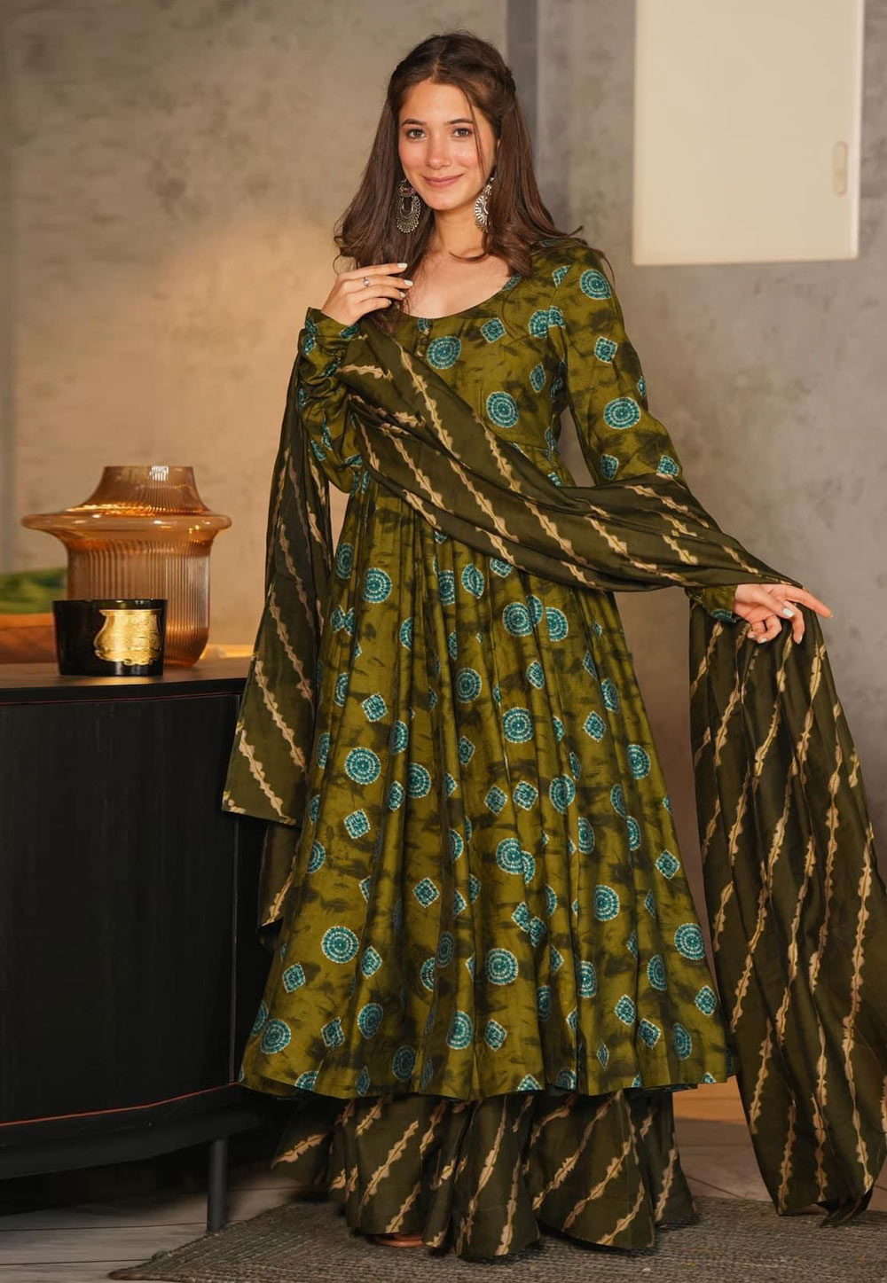 Mehndi Muslin Readymade Palazzo Suit 274500