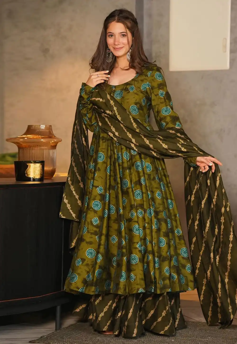 Mehndi Muslin Readymade Palazzo Suit 274500