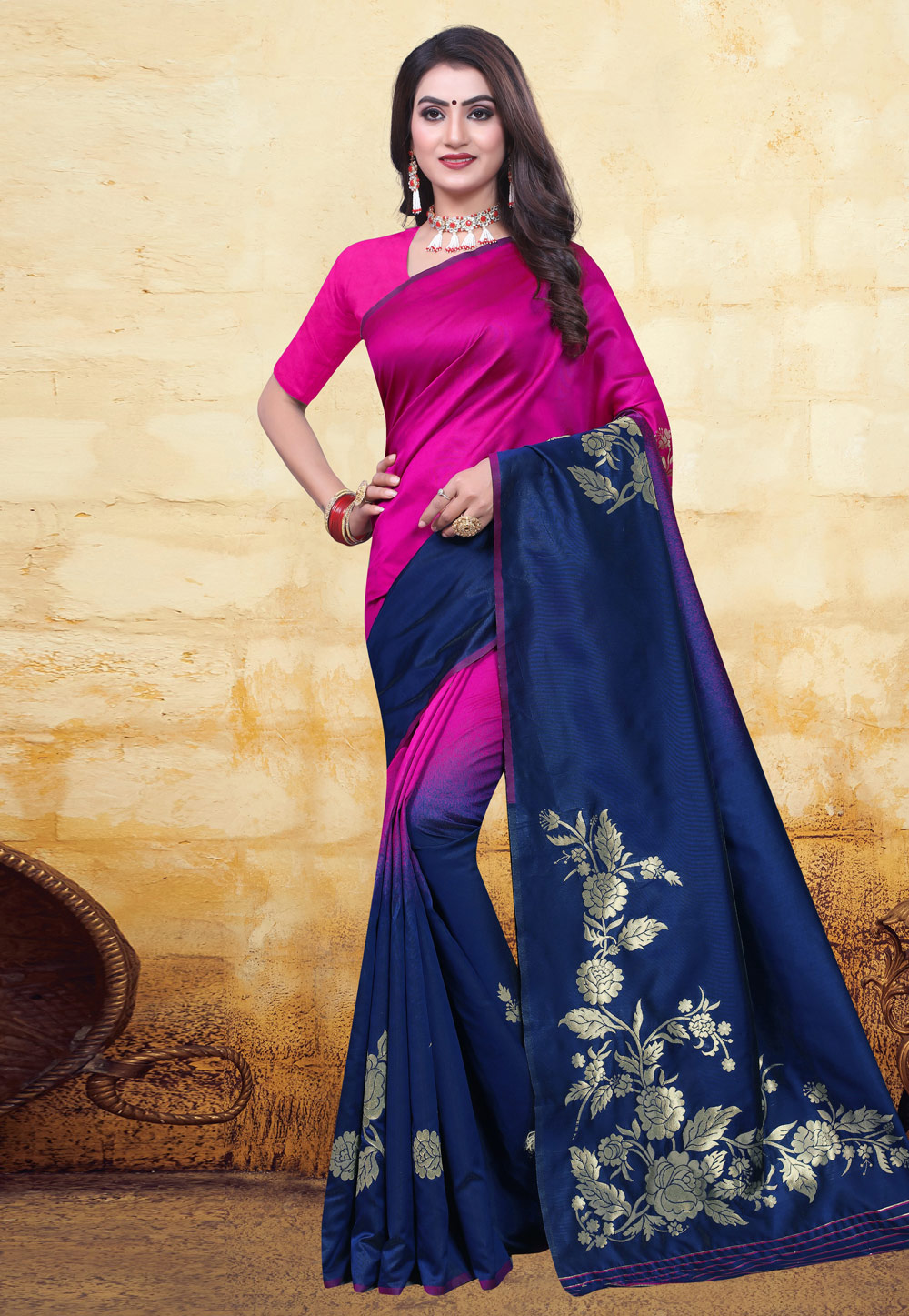 Navy Blue Banarasi Silk Festival Wear Saree 200679