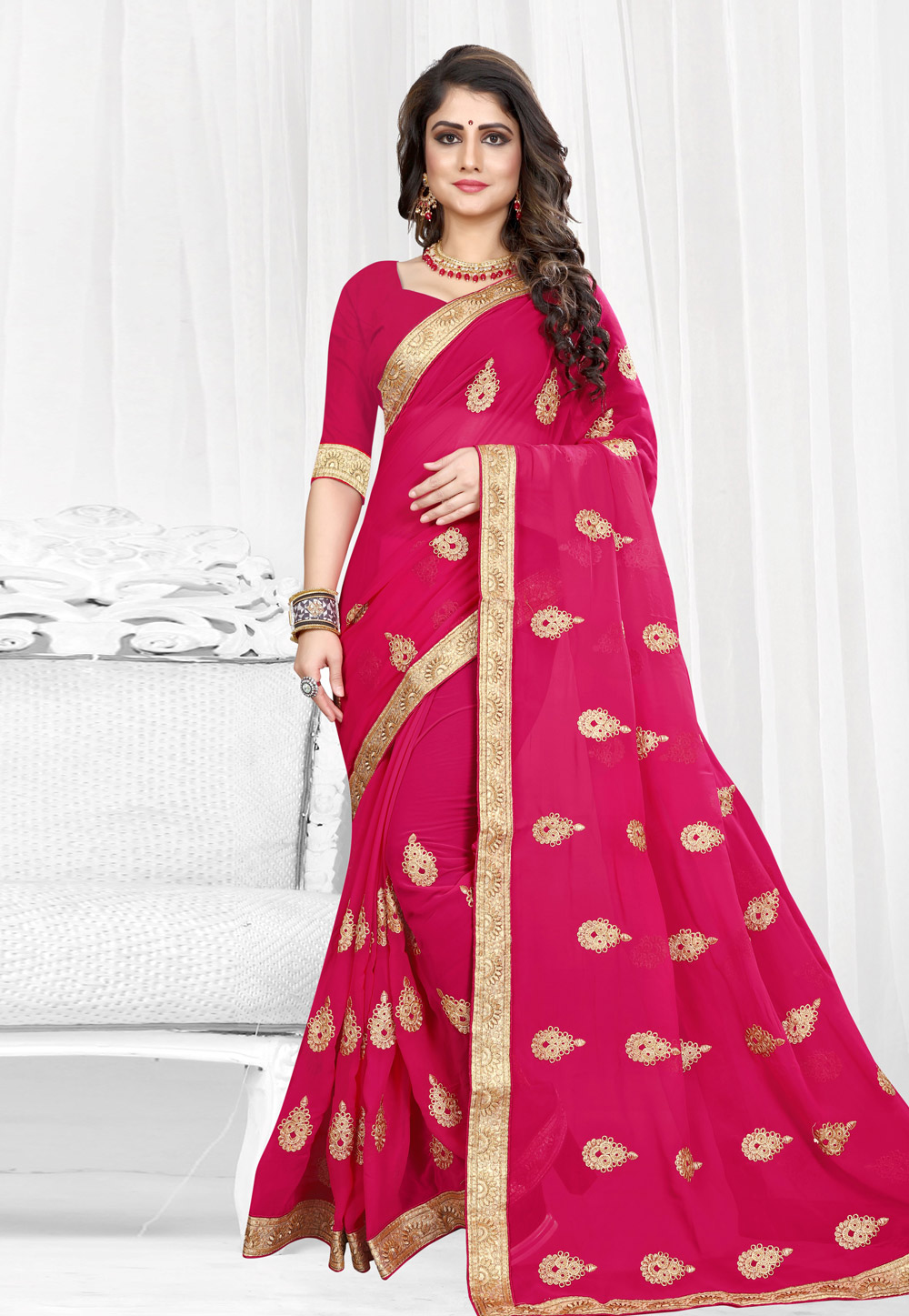 Magenta Georgette Saree With Blouse 154213