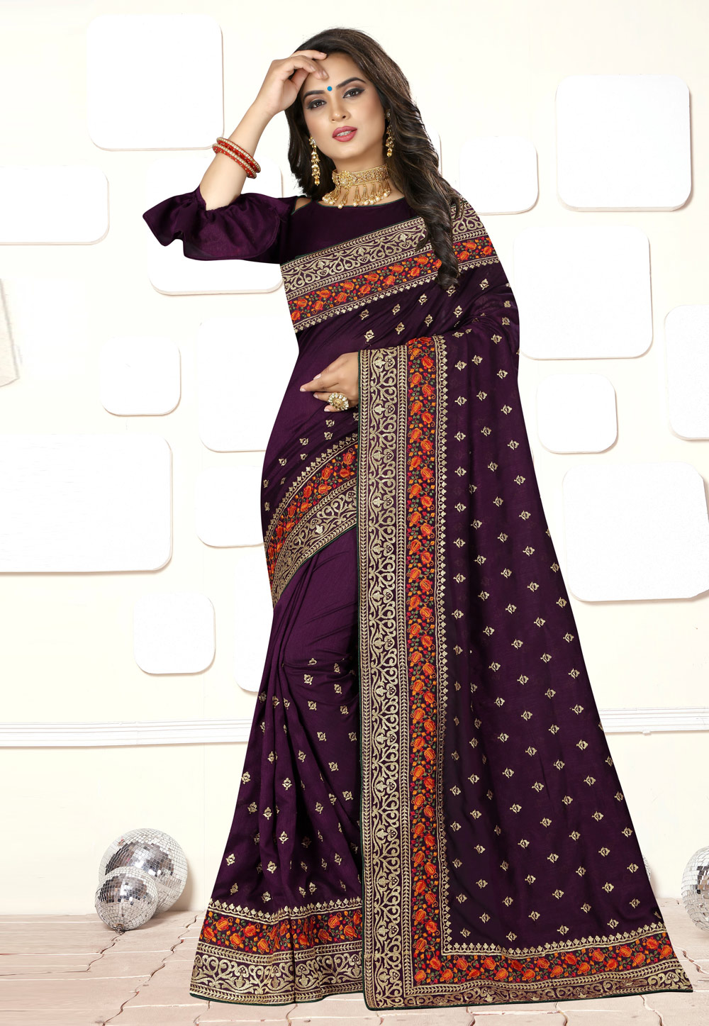 Purple Art Silk Festival Wear Saree 182396
