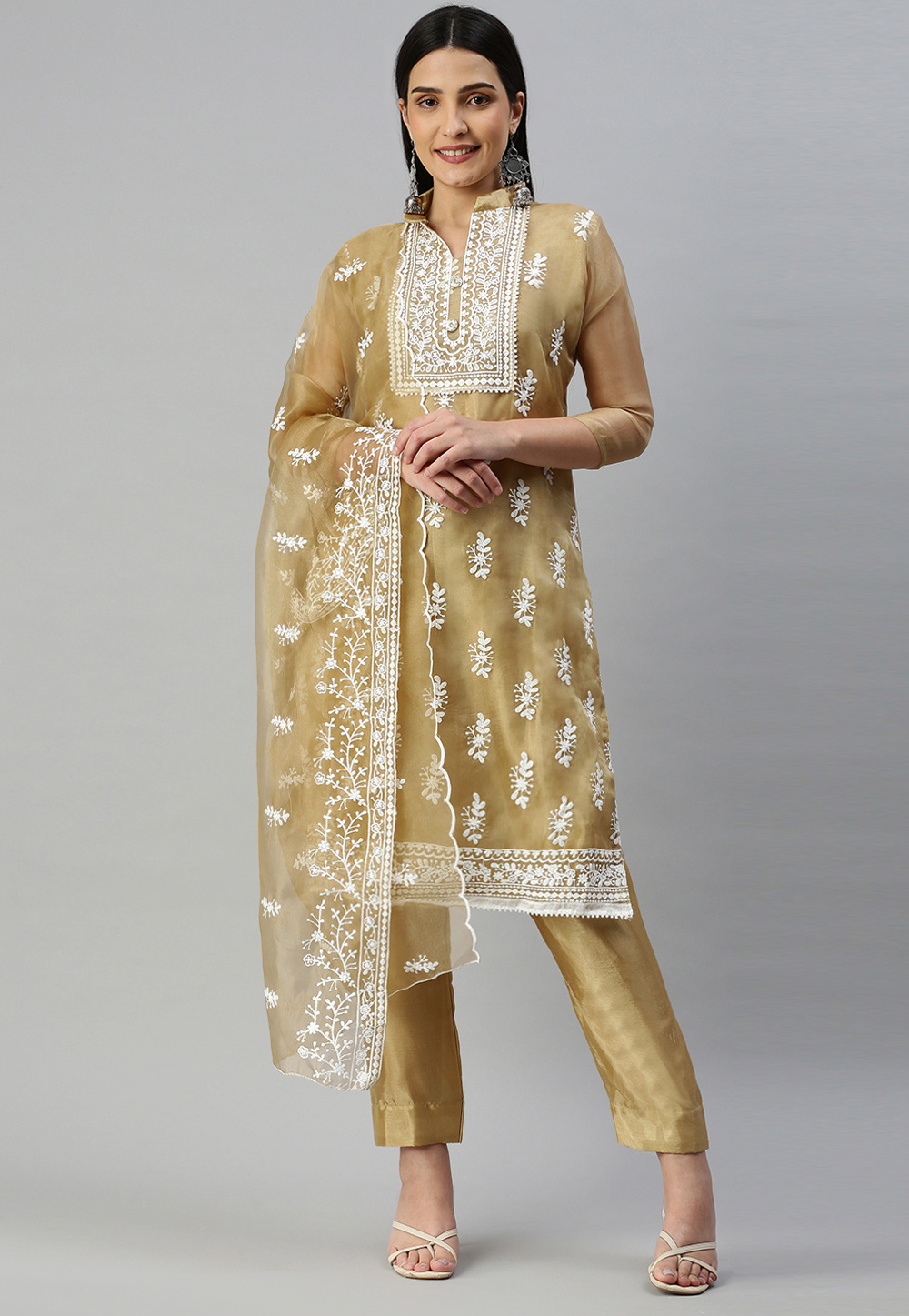 Brown Organza Pakistani Suit 258961