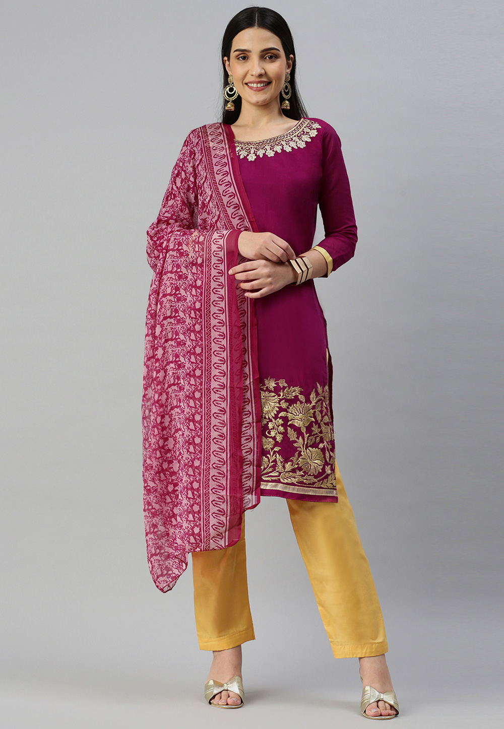 Magenta Chanderi Pakistani Suit 258983