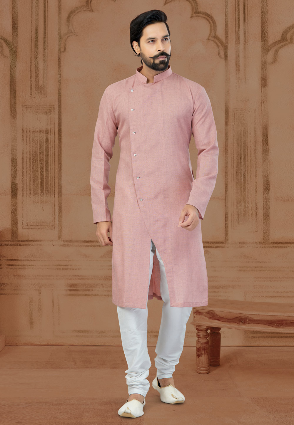 Peach Linen Kurta Pajama 269720