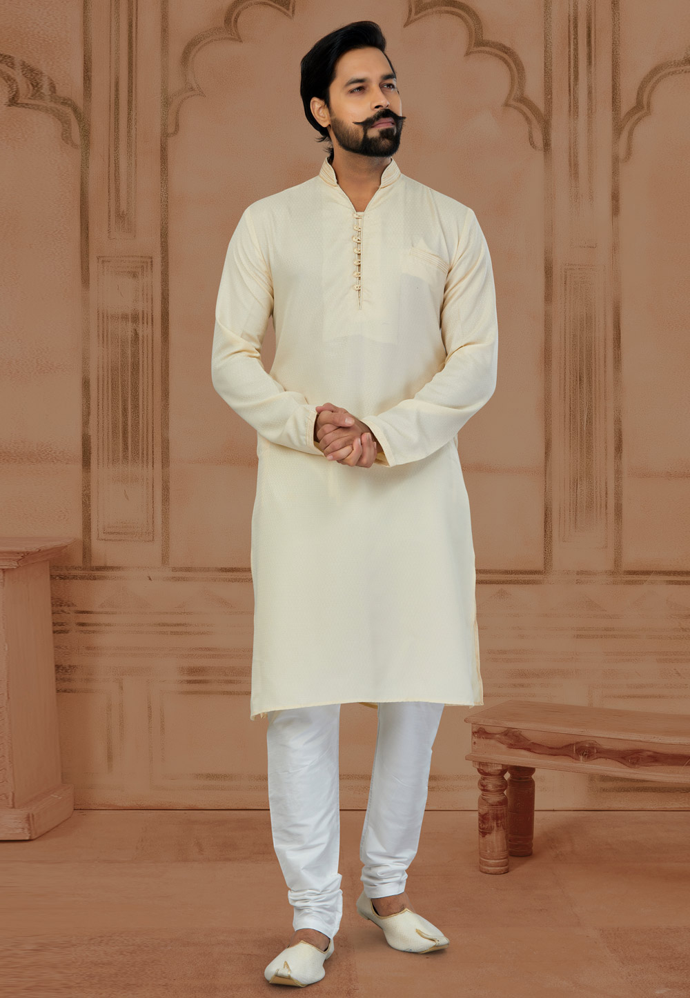 Cream Silk Kurta Pajama 269723