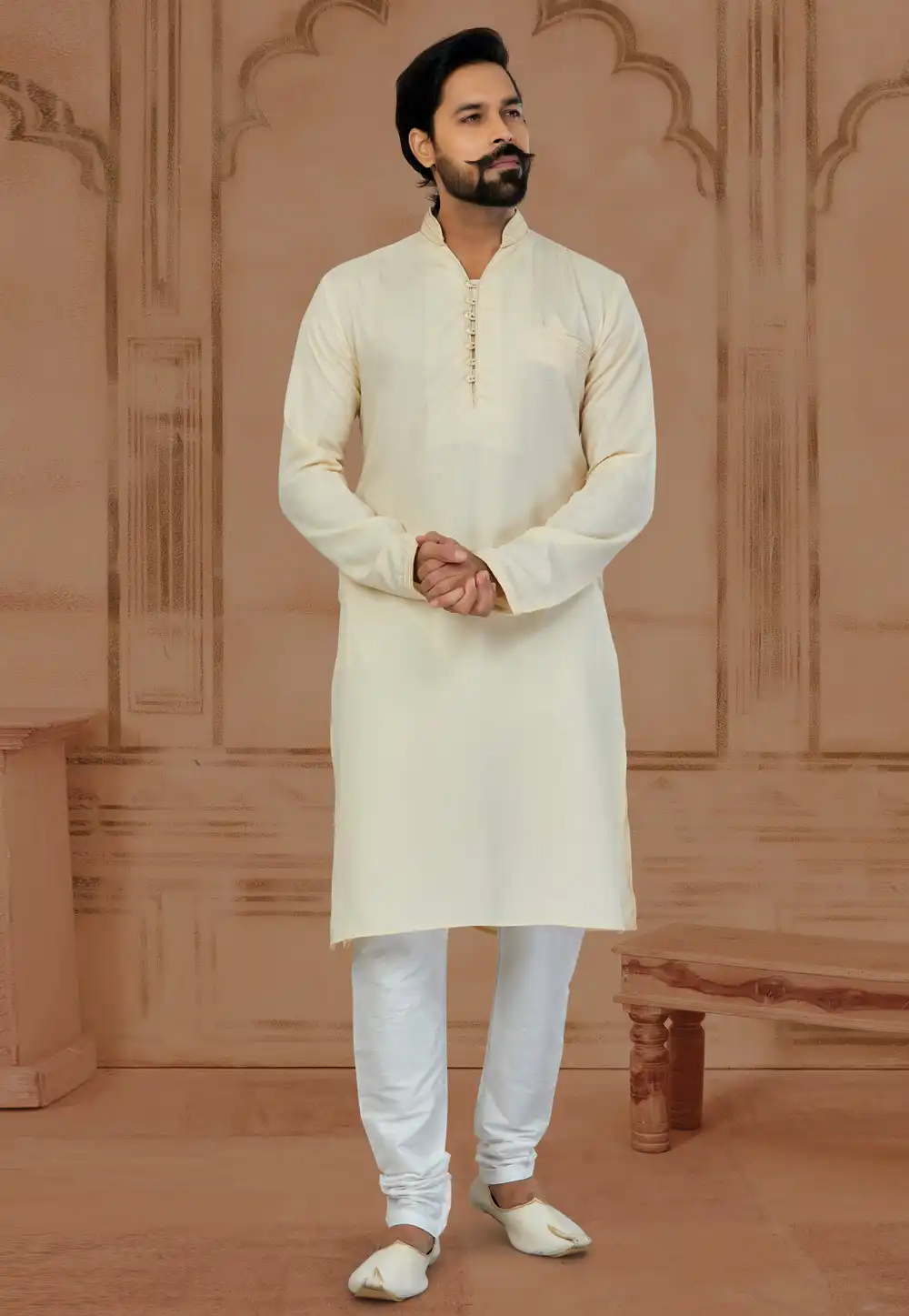 Cream Silk Kurta Pajama 269723