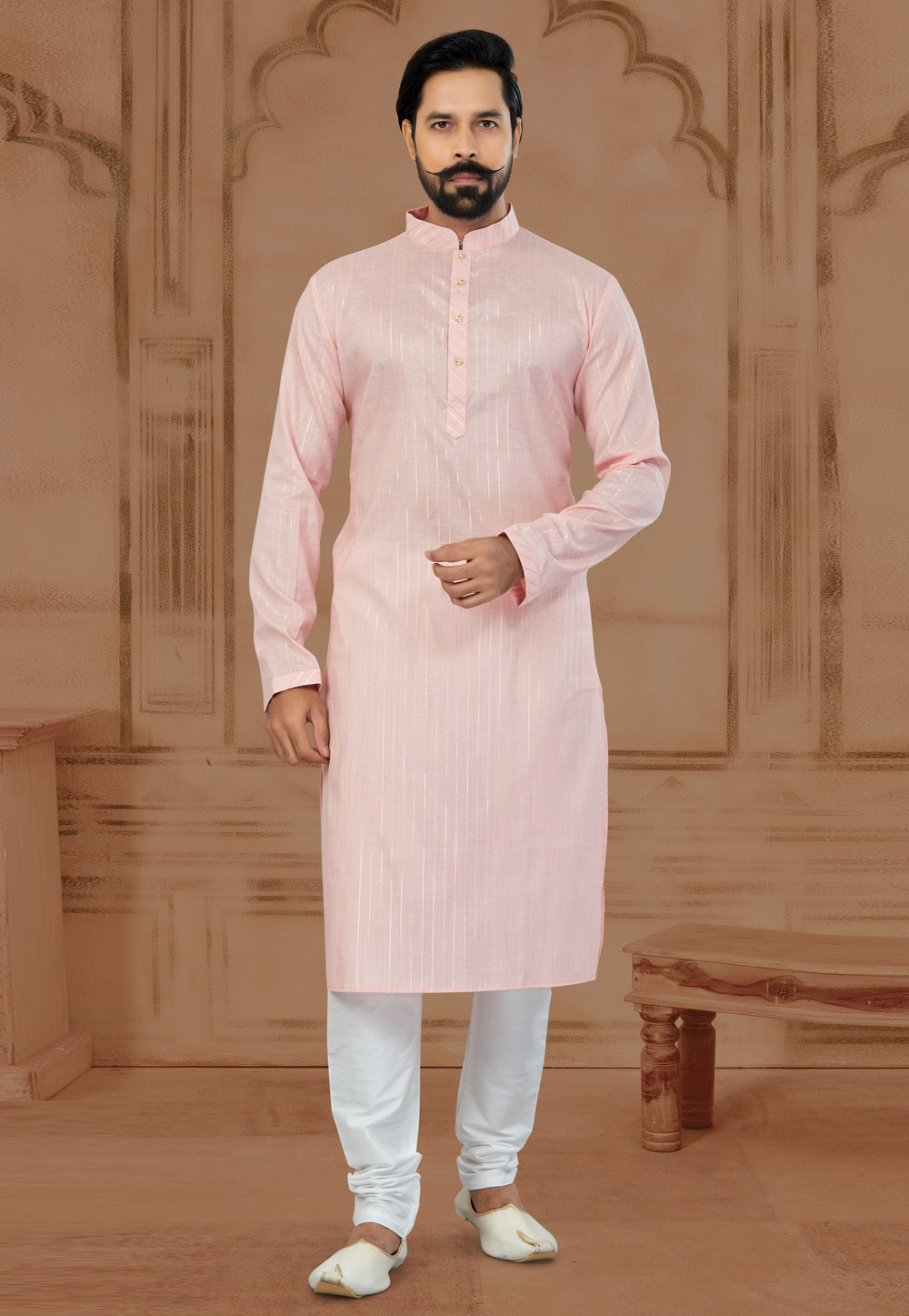 Light Pink Cotton Kurta Pajama 269724
