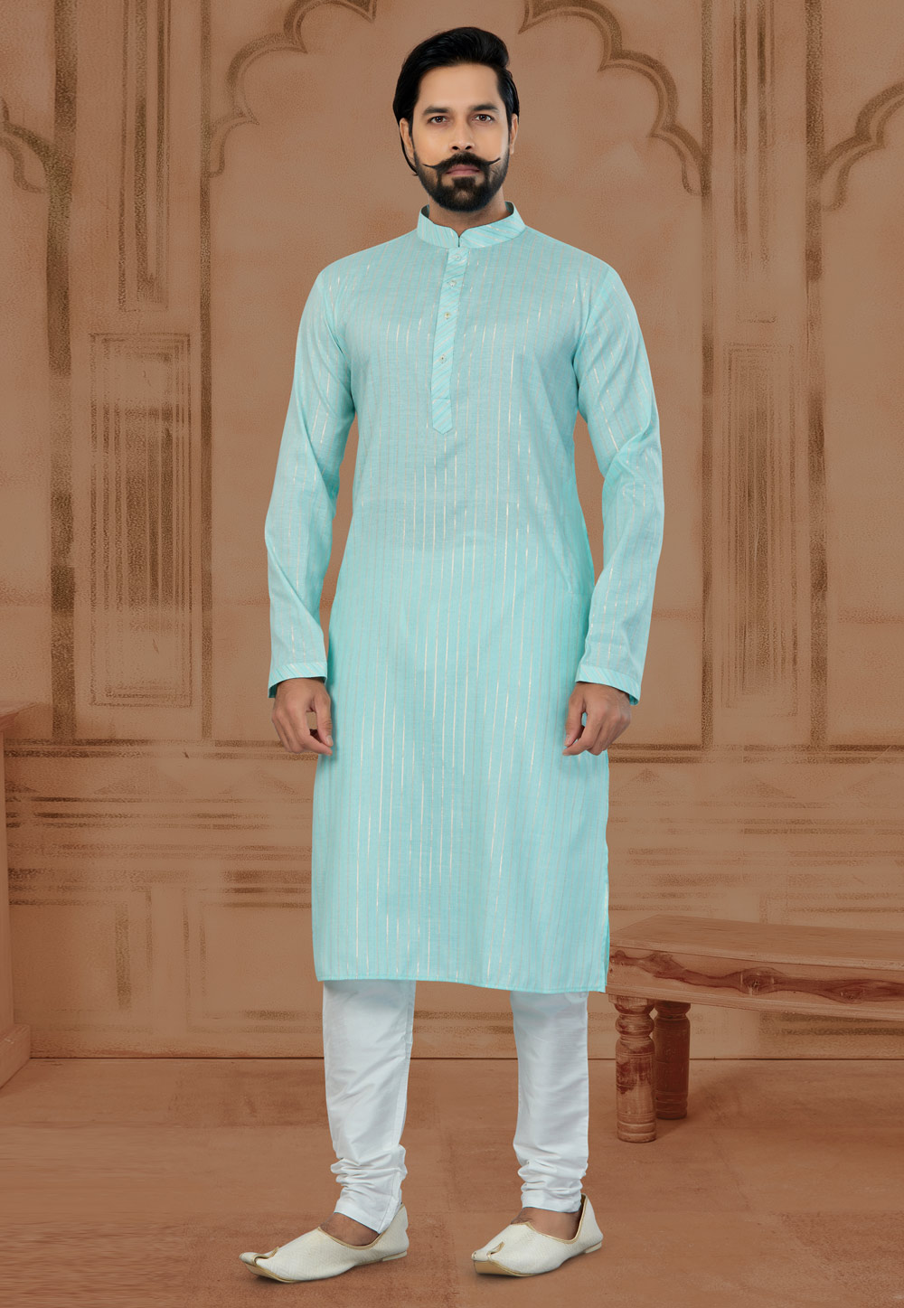 Sky Blue Cotton Kurta Pajama 269729