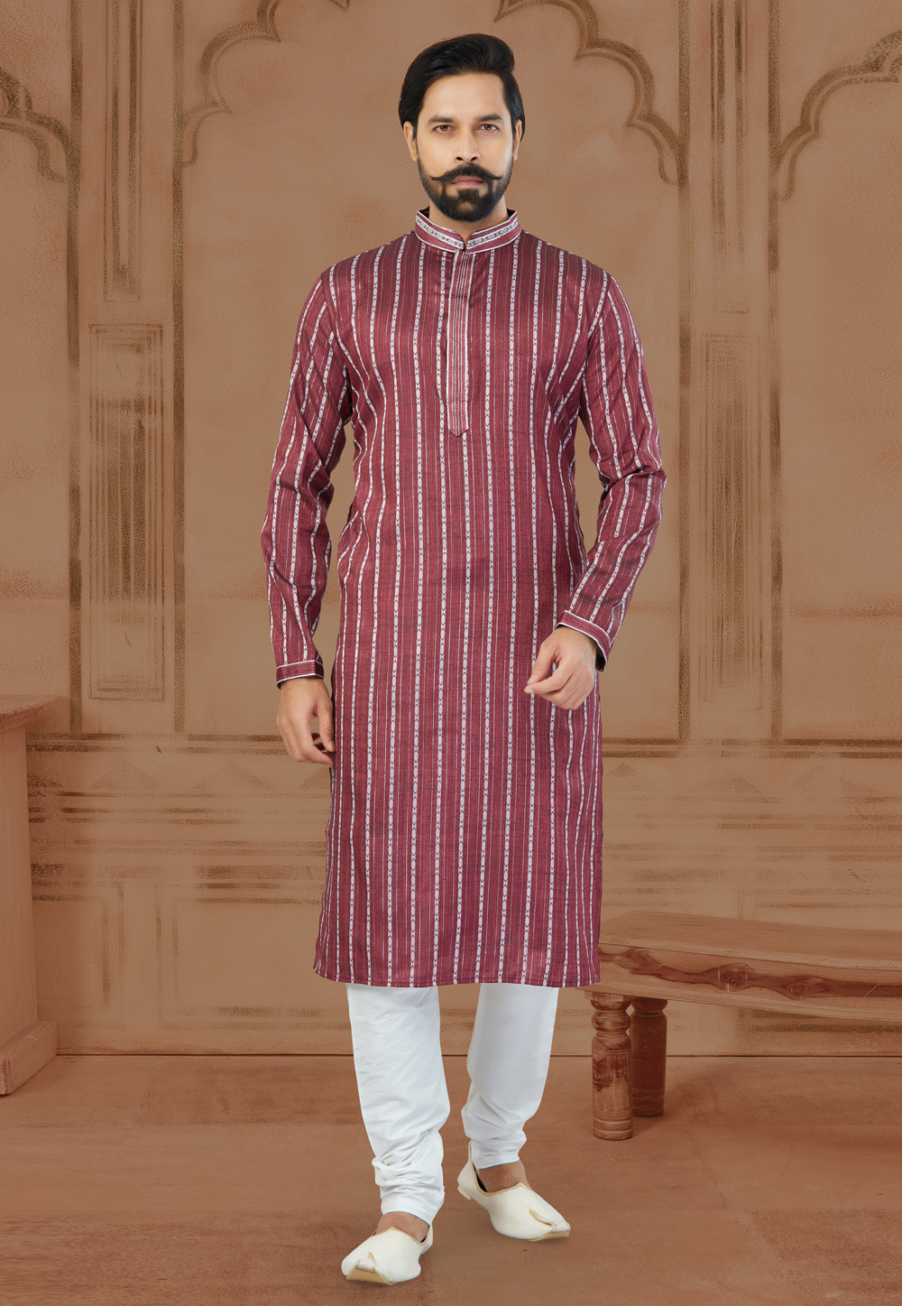 Maroon Cotton Kurta Pajama 269732