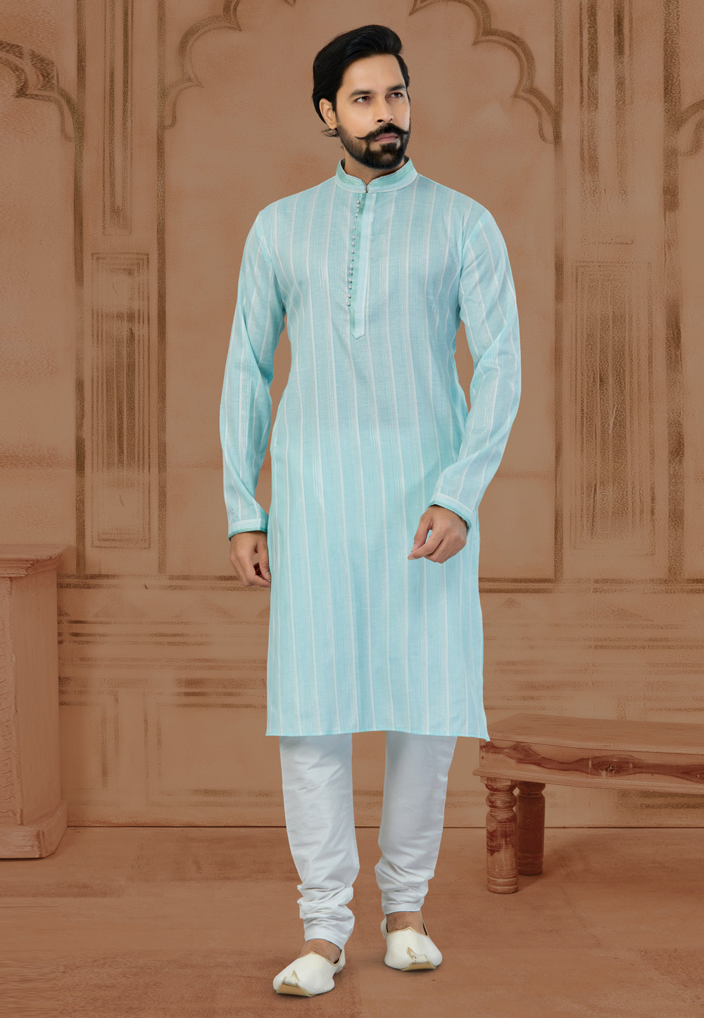 Sky Blue Cotton Kurta Pajama 269733