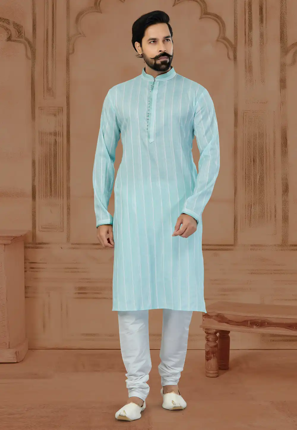 Sky Blue Cotton Kurta Pajama 269733