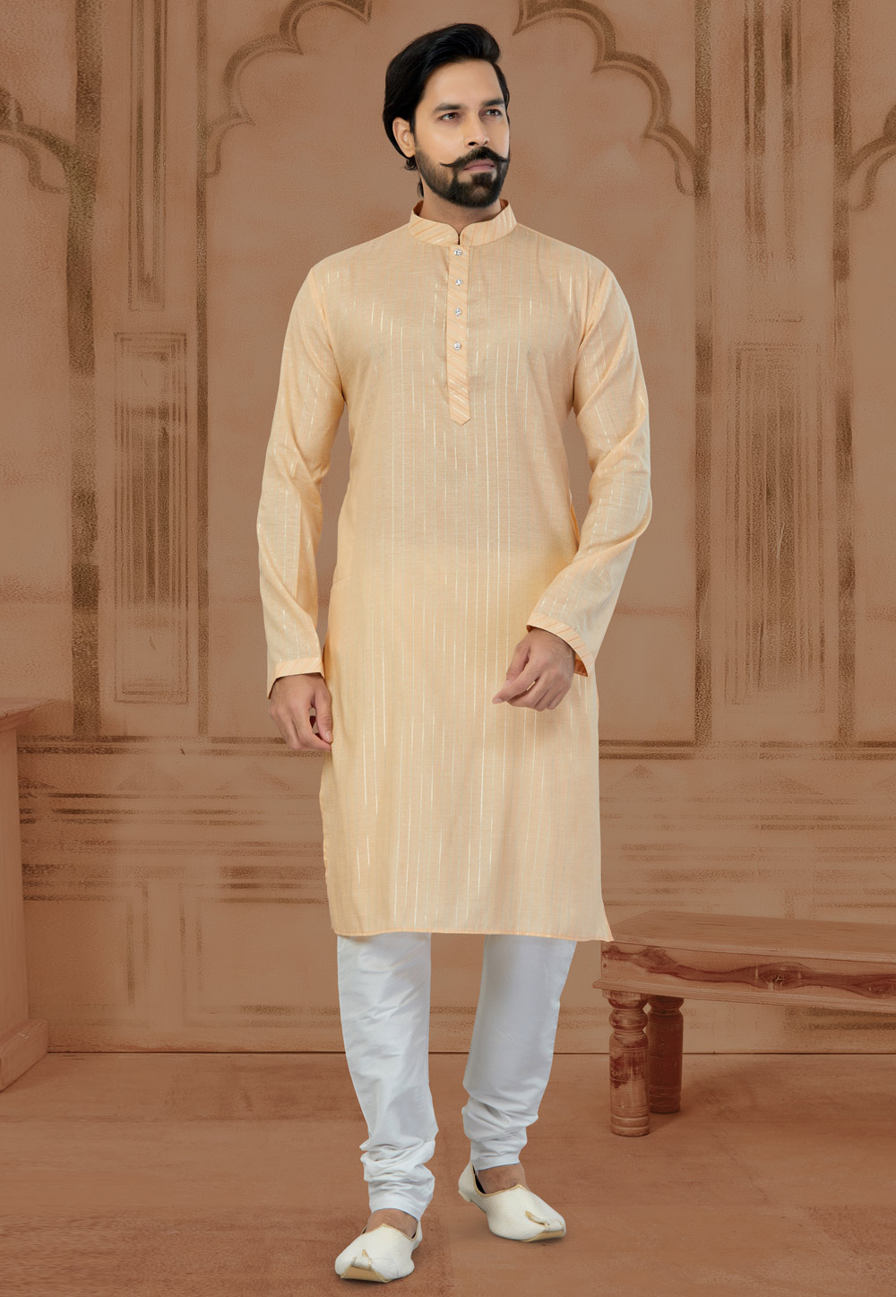 Peach Cotton Kurta Pajama 269734