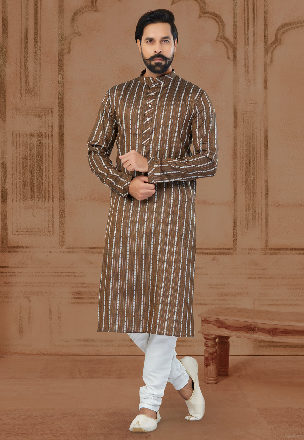 Brown Cotton Kurta Pajama 269735