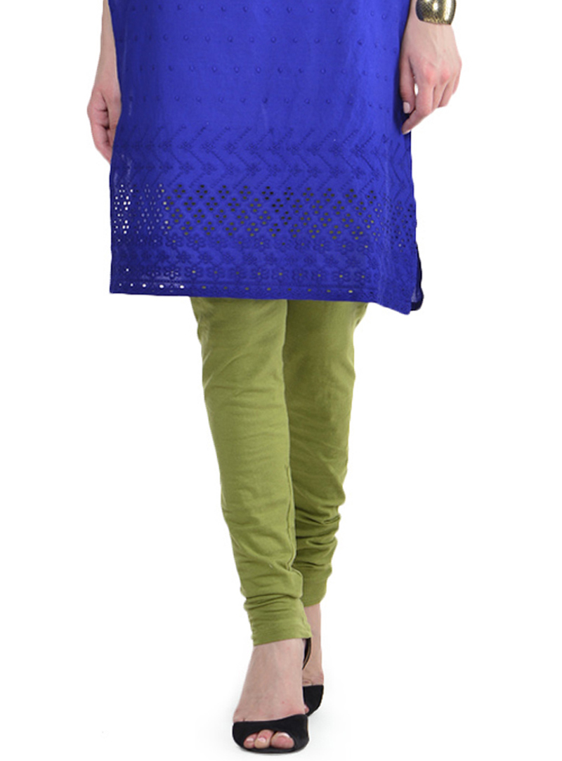 Light Green Cotton Readymade Plain Leggings 117104