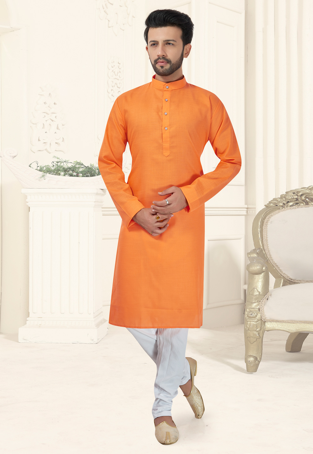 Orange Cotton Readymade Kurta Pajama 187065