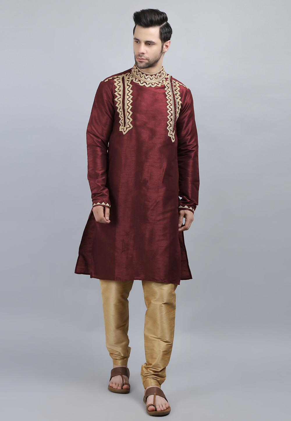 Maroon Dupion Silk Kurta Pajama 267872
