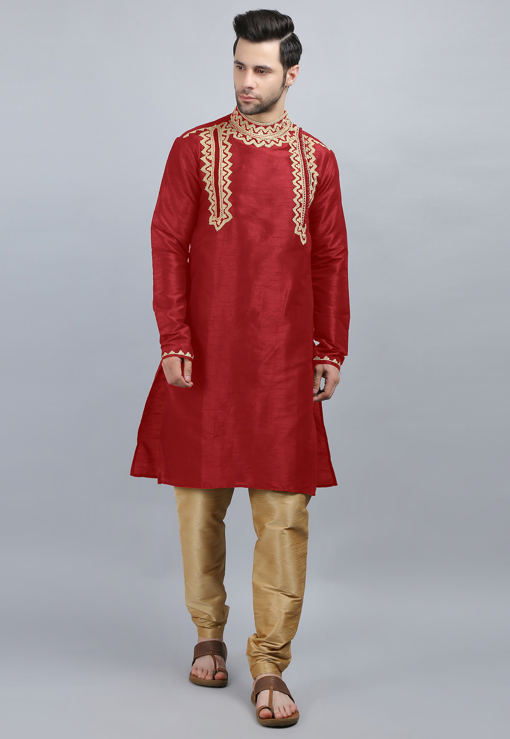 Red Dupion Silk Kurta Pajama 267873