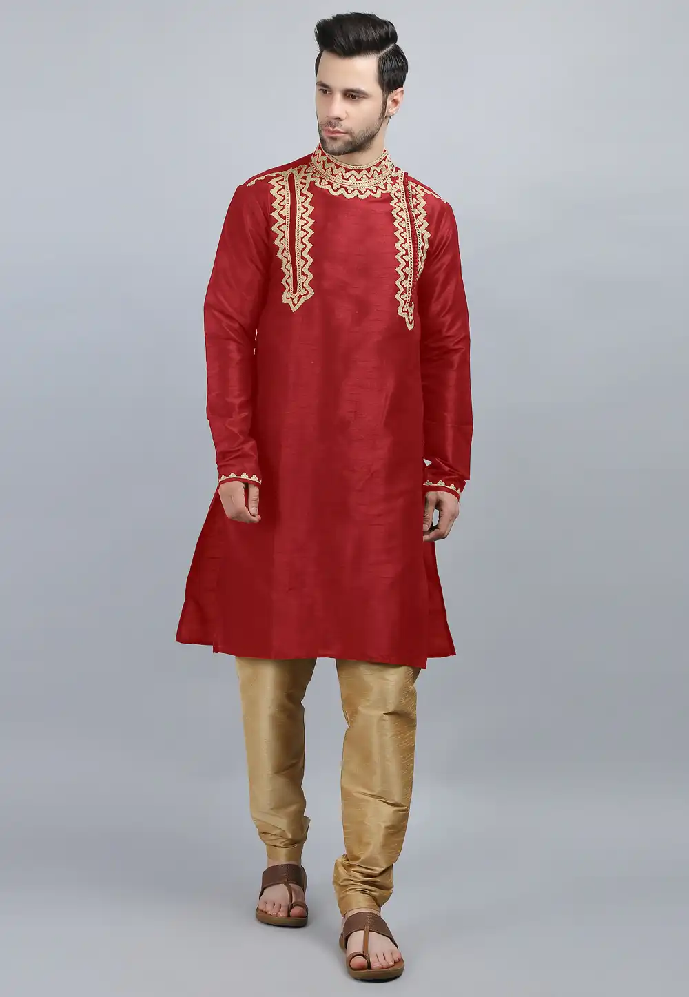 Red Dupion Silk Kurta Pajama 267873