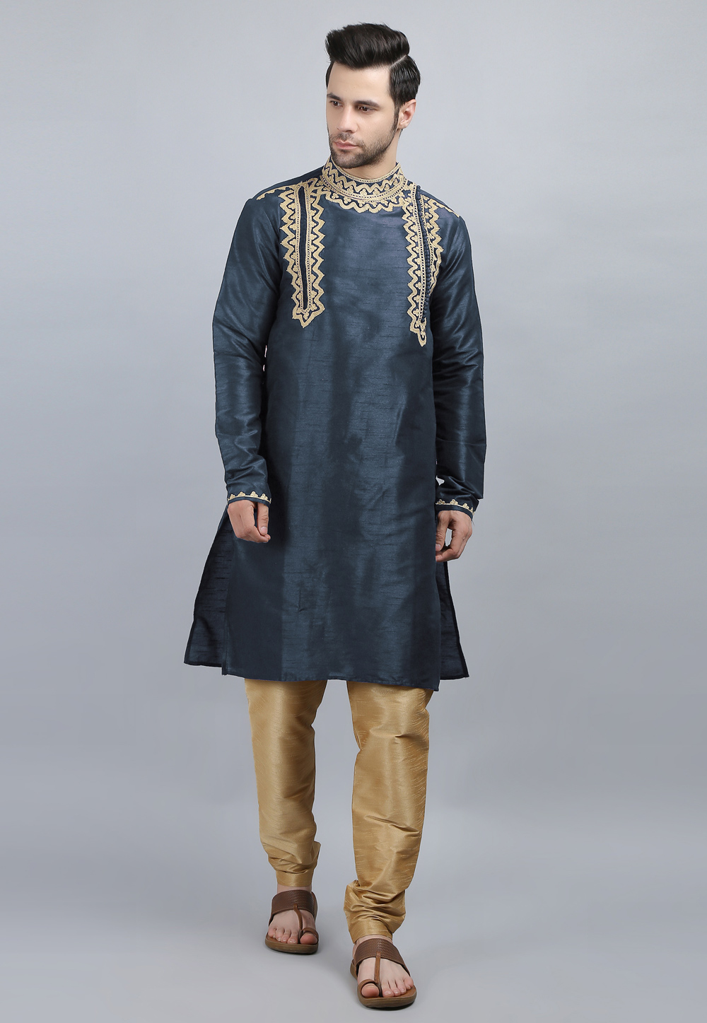 Teal Dupion Silk Kurta Pajama 267874