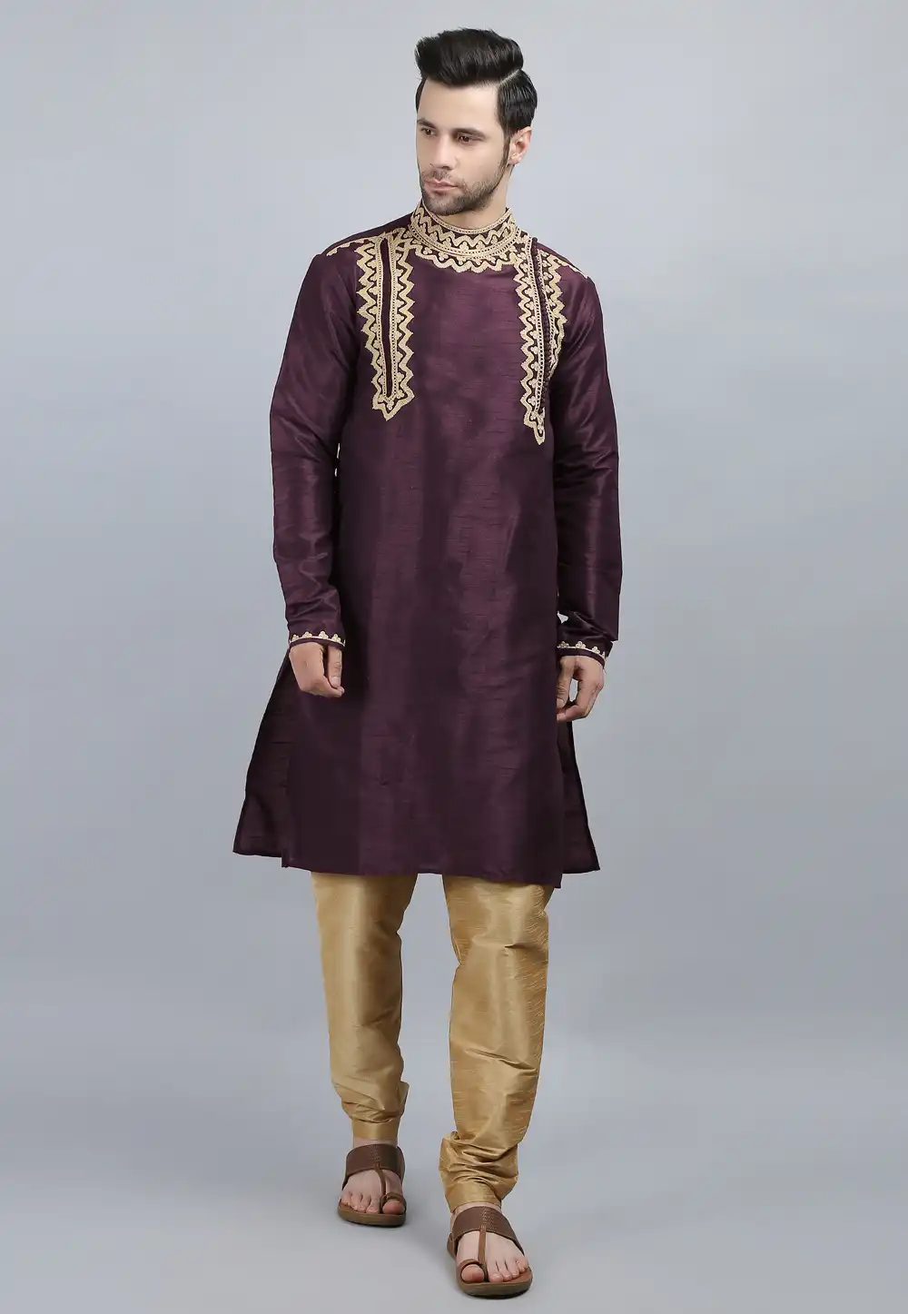 Purple Dupion Silk Kurta Pajama 267875
