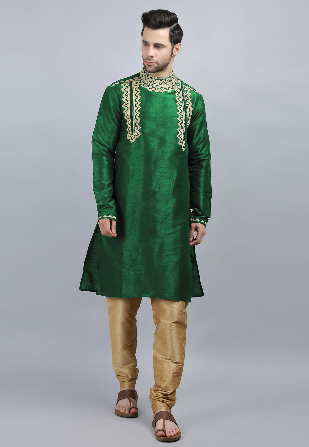 Green Dupion Silk Kurta Pajama 267877