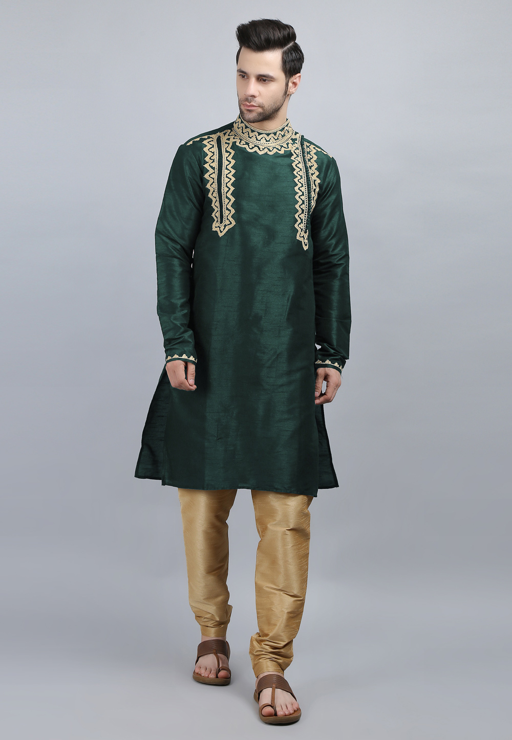 Green Dupion Silk Kurta Pajama 267878