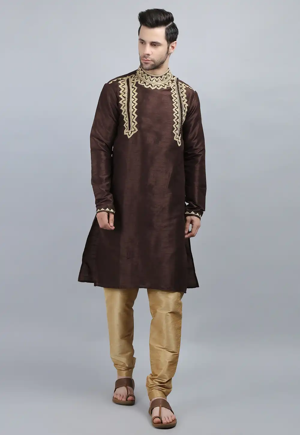 Brown Dupion Silk Kurta Pajama 267879