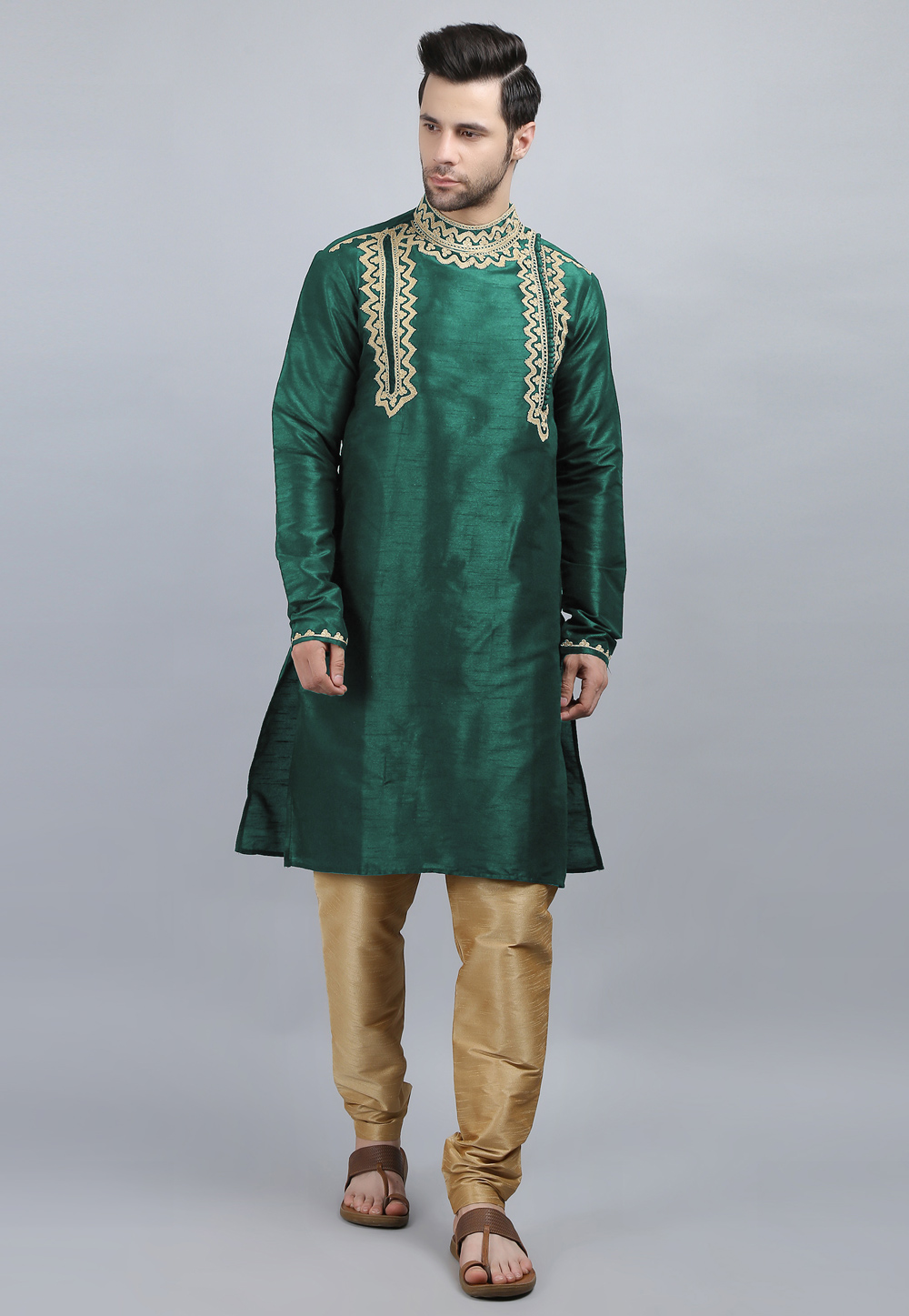 Green Dupion Silk Kurta Pajama 267881