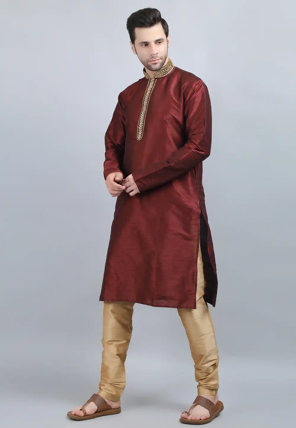 Maroon Dupion Silk Kurta Pajama 267882