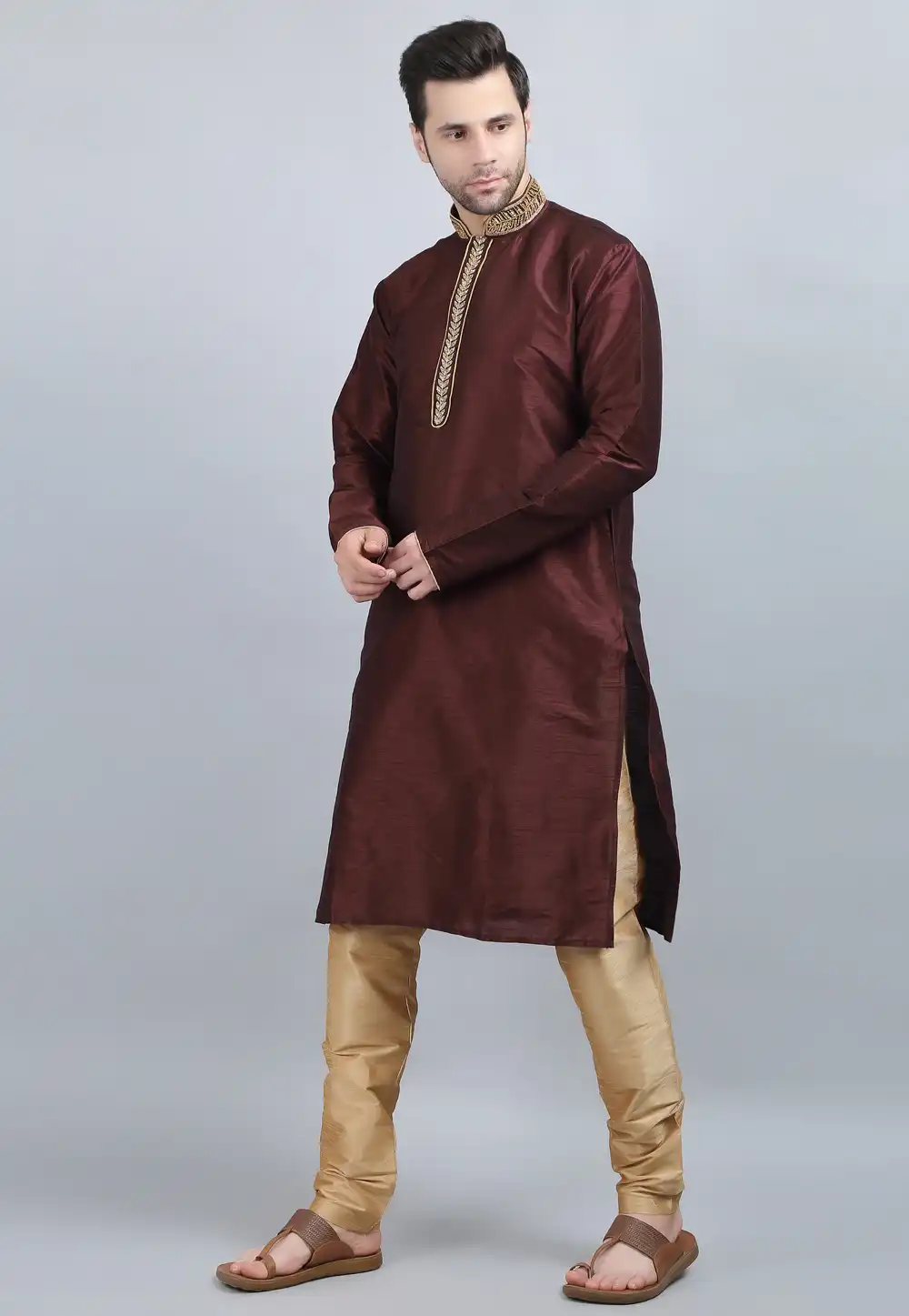 Wine Dupion Silk Kurta Pajama 267883