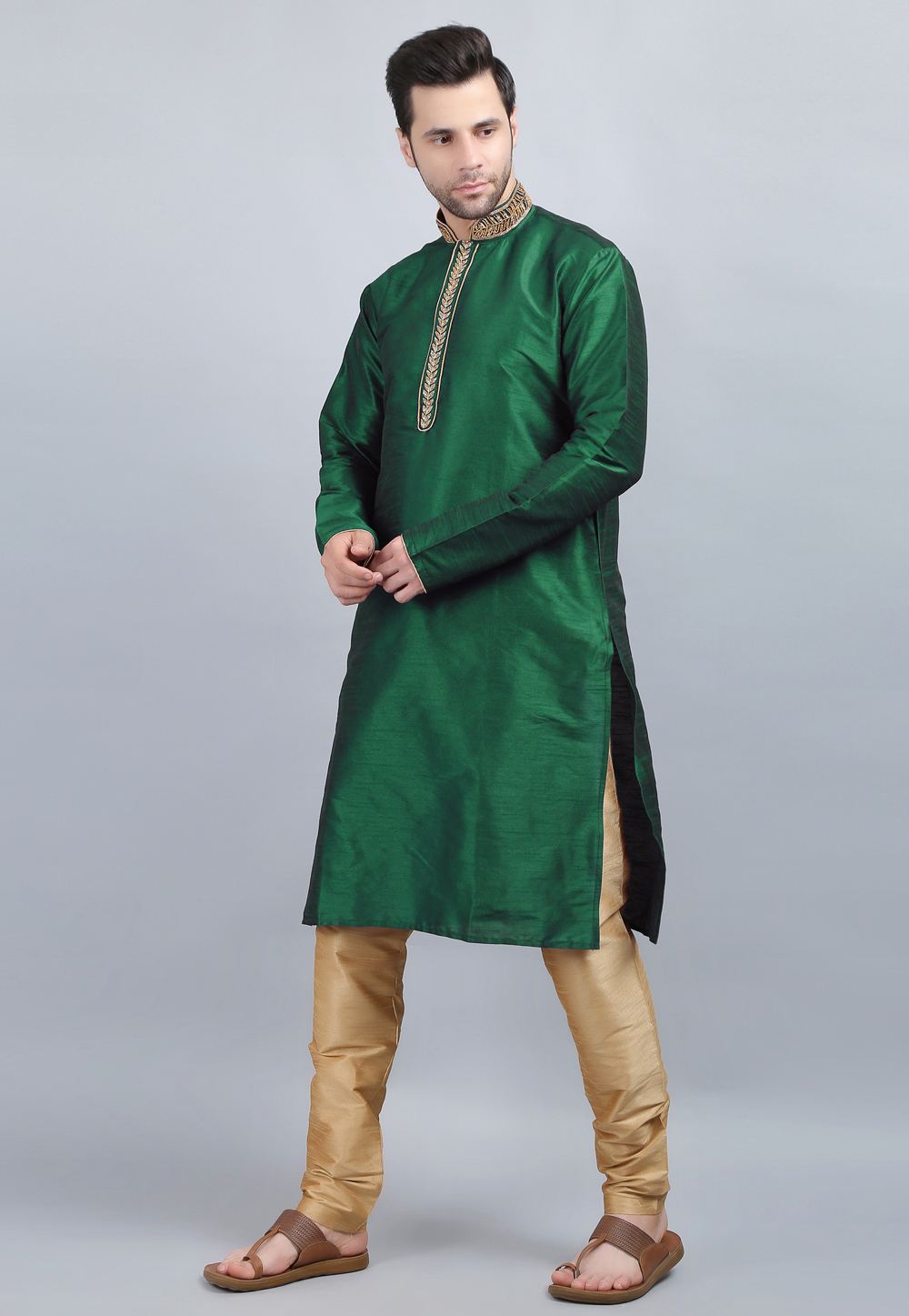 Green Dupion Silk Kurta Pajama 267886