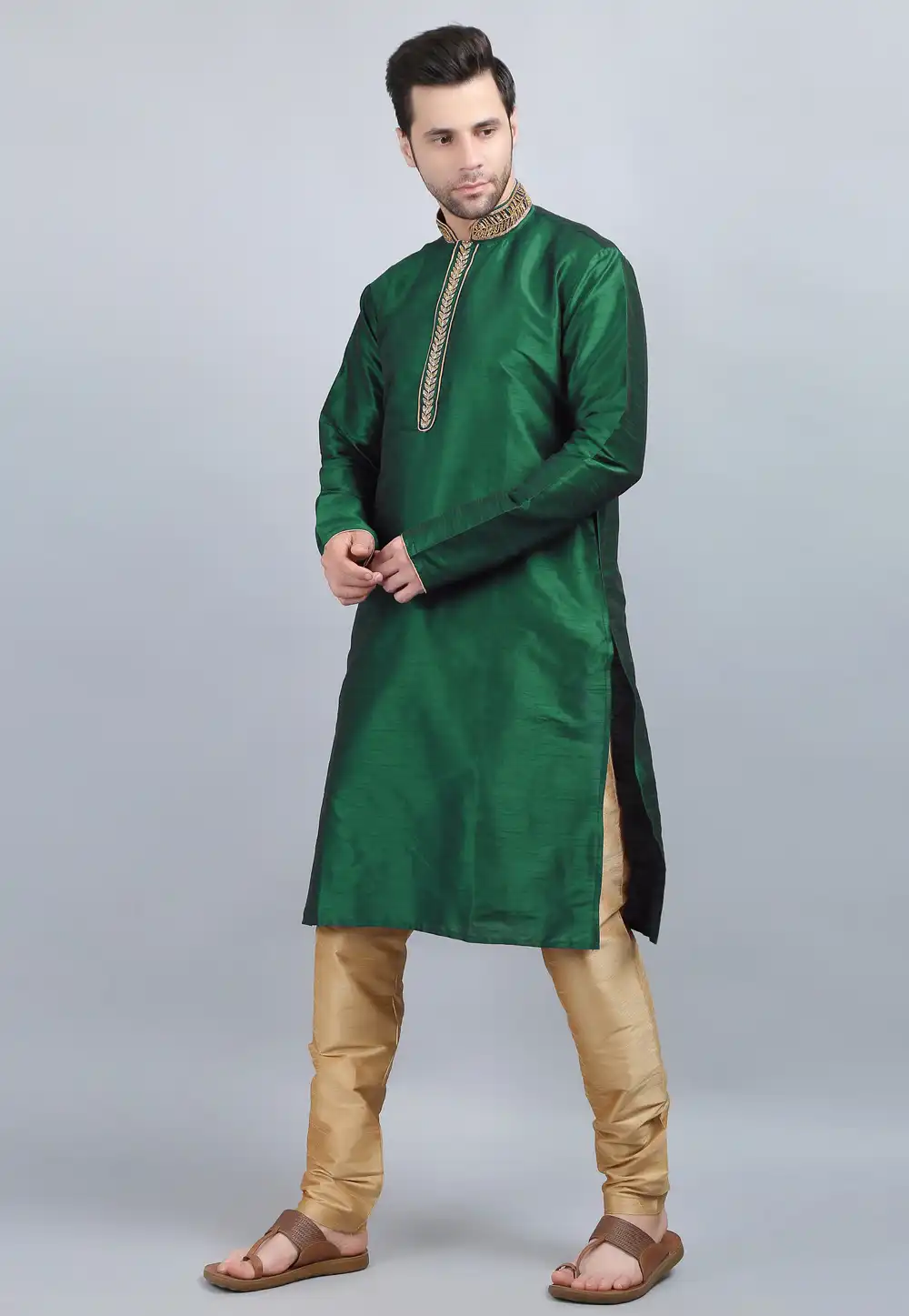 Green Dupion Silk Kurta Pajama 267886