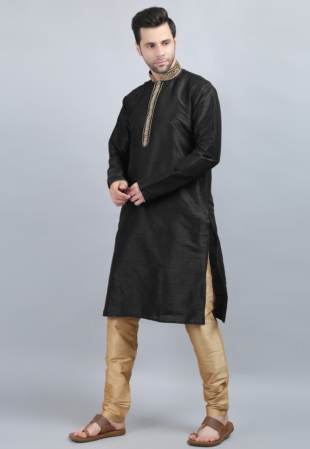 Black Dupion Silk Kurta Pajama 267887