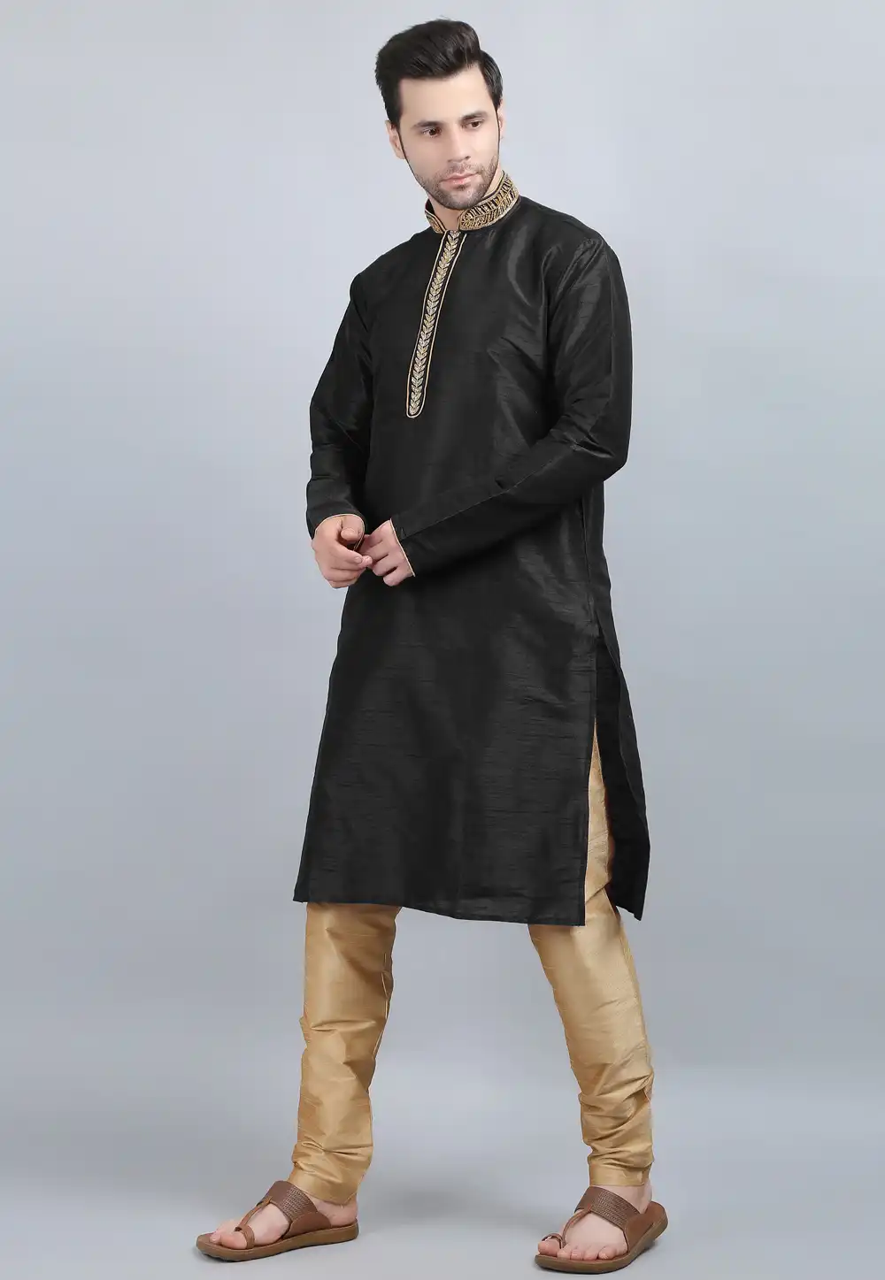 Black Dupion Silk Kurta Pajama 267887